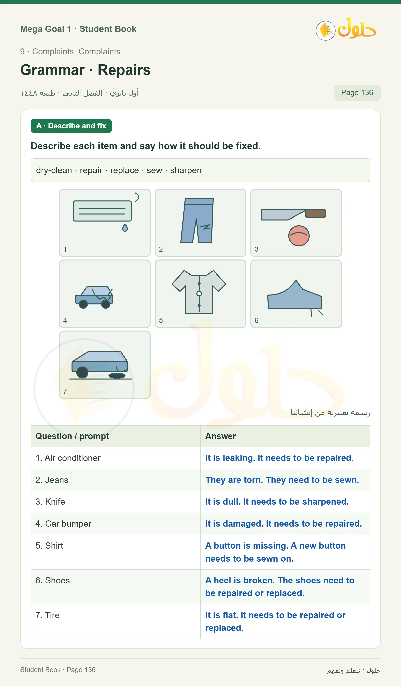 حل كتاب الطالب اللغة الإنجليزية Mega Goal 1 للصف الأول الثانوي الفصل الدراسي الثاني صفحة 136
