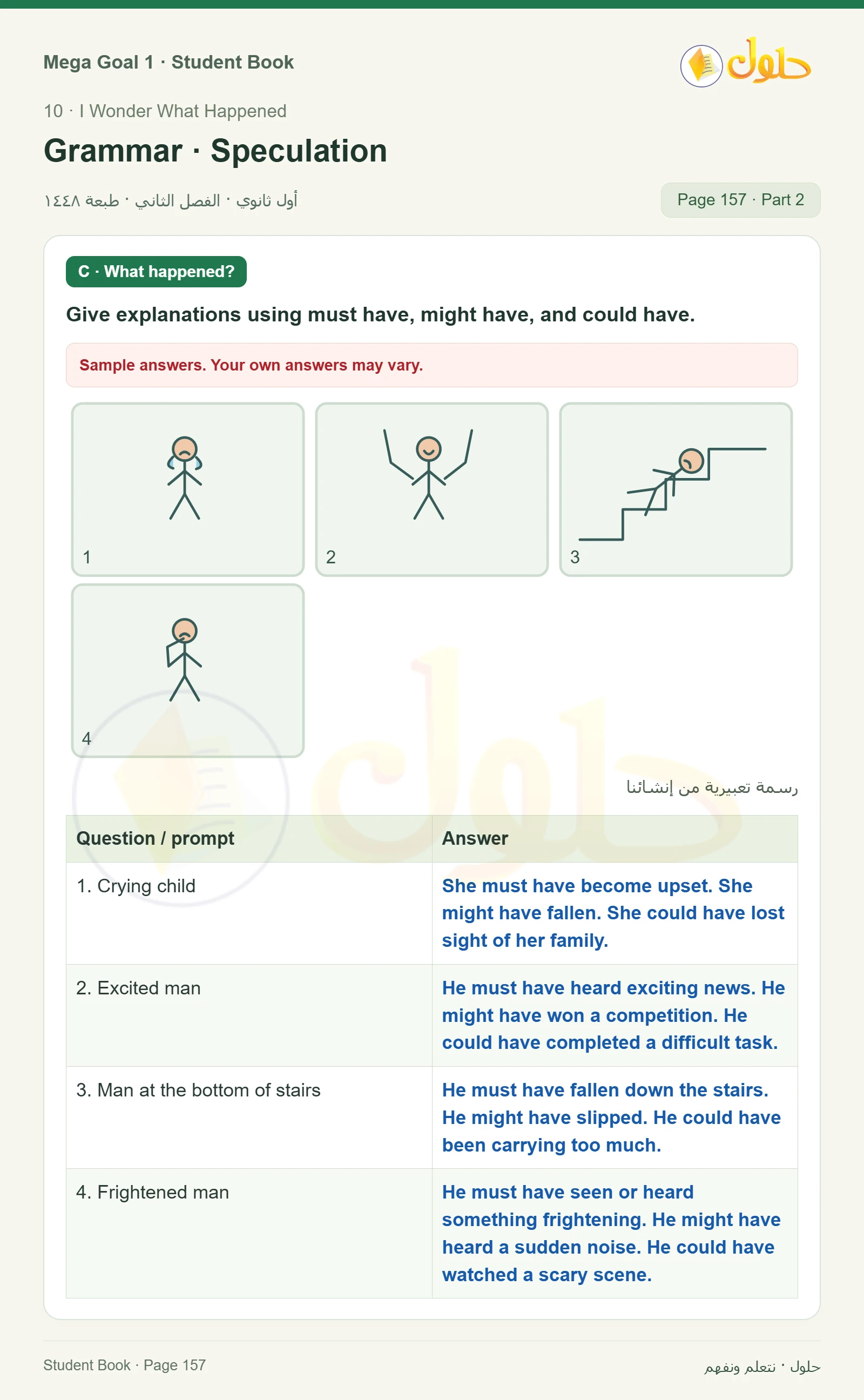 حل كتاب الطالب اللغة الإنجليزية Mega Goal 1 للصف الأول الثانوي الفصل الدراسي الثاني صفحة 157