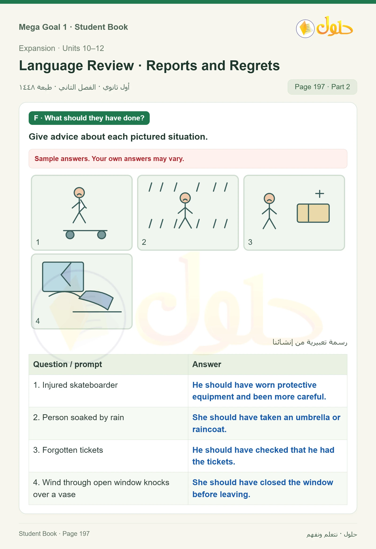 حل كتاب الطالب اللغة الإنجليزية Mega Goal 1 للصف الأول الثانوي الفصل الدراسي الثاني صفحة 197