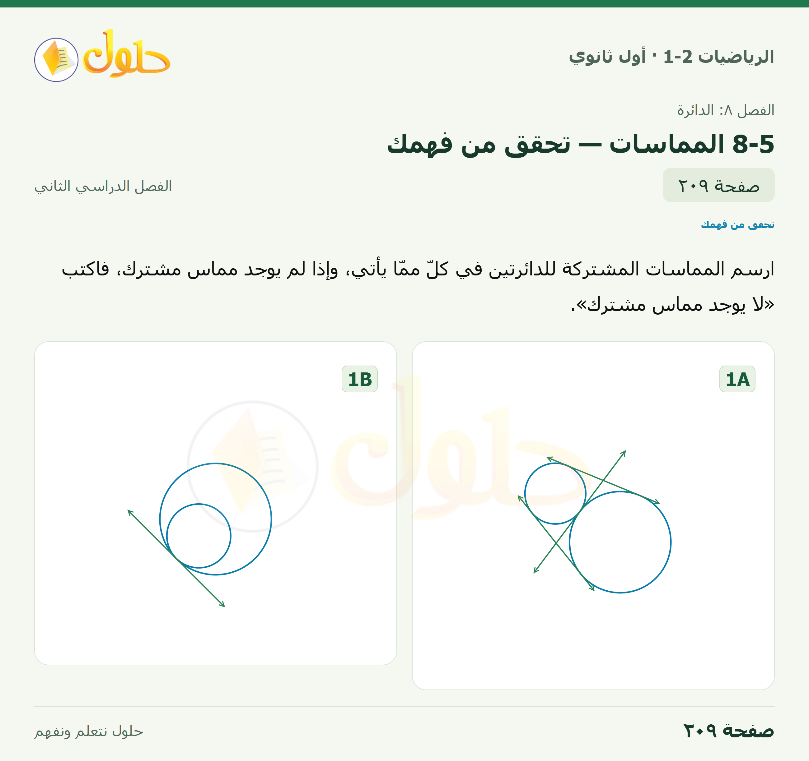 الرياضيات 1-2 · ٨-٥ المماسات · صفحة ٢٠٩