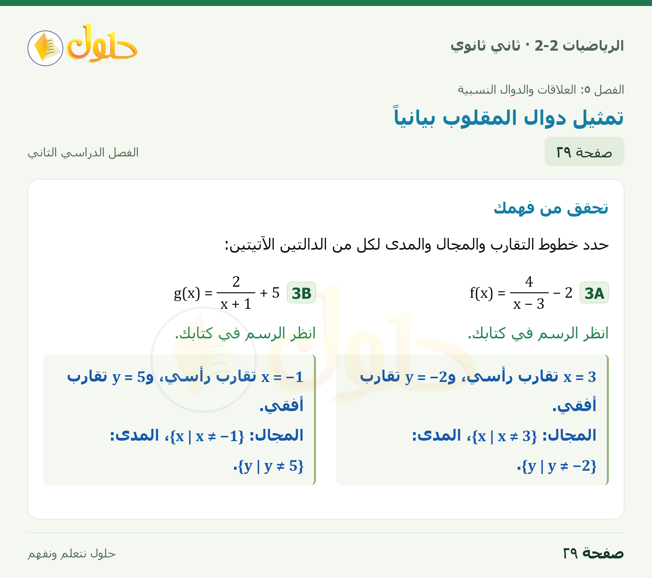 الرياضيات 2-2 · ٥-٣ تمثيل دوال المقلوب بيانياً · صفحة ٢٩