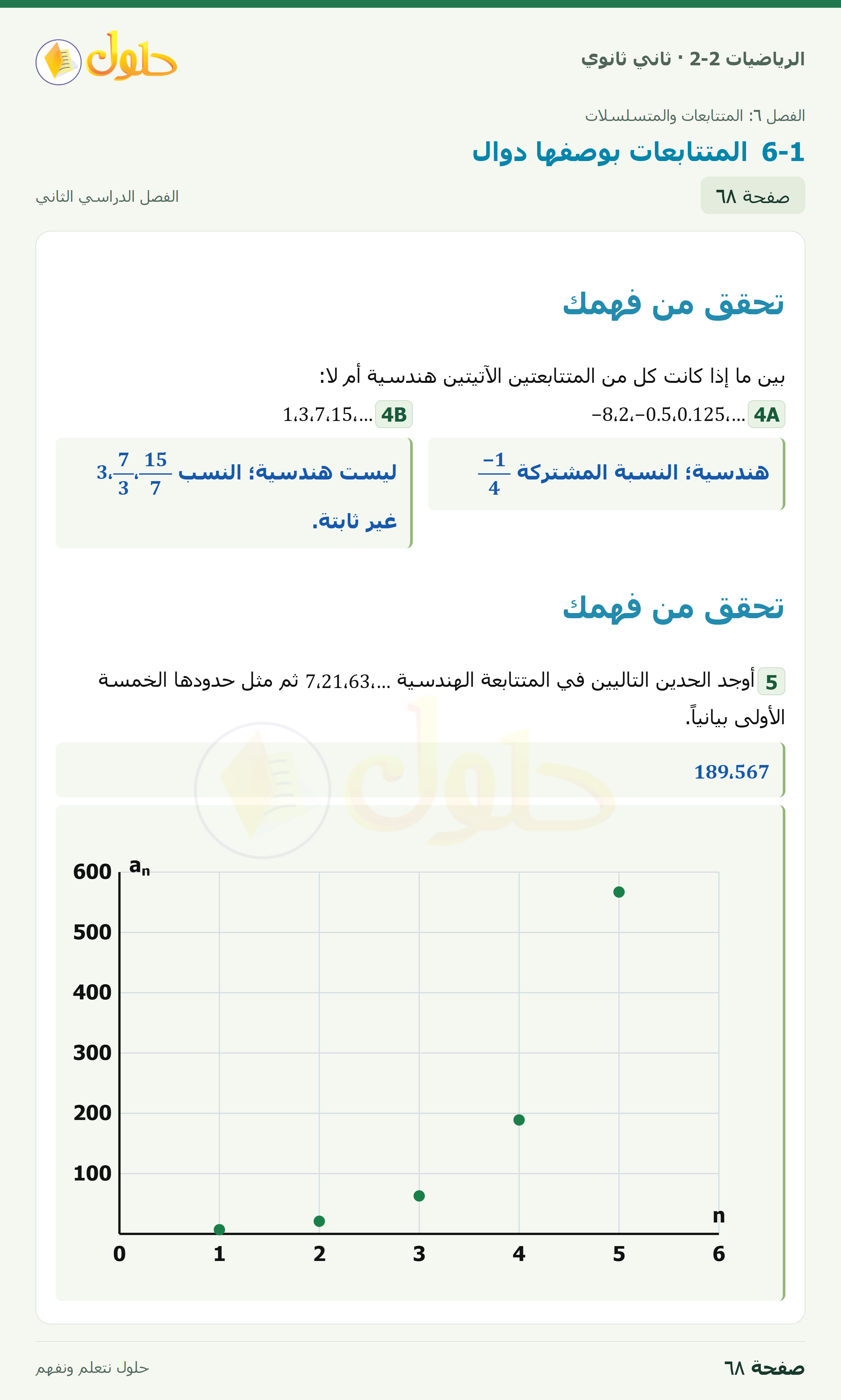 الرياضيات 2-2 · المتتابعات بوصفها دوال · صفحة ٦٨