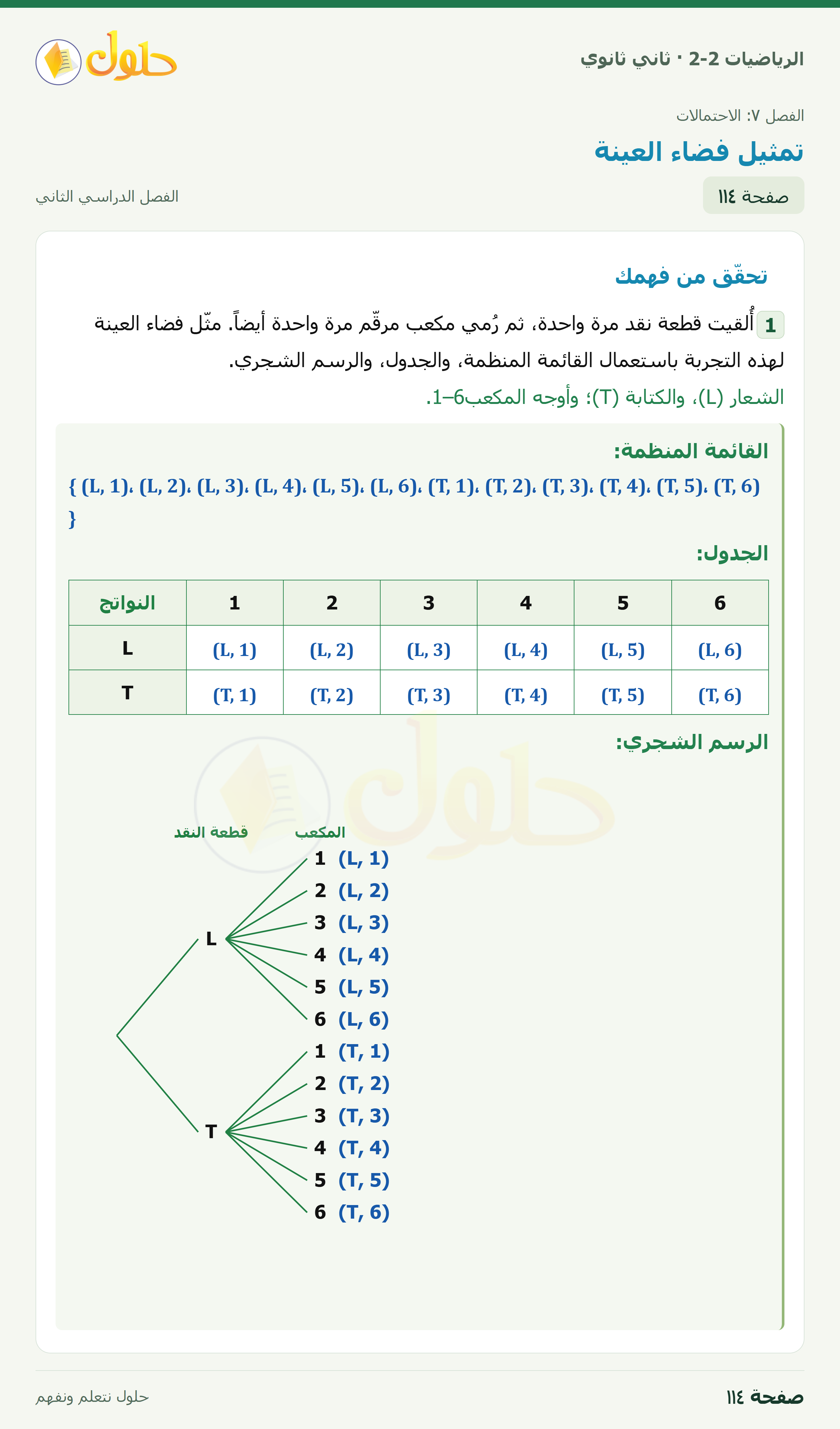 الرياضيات 2-2 · ٧-١ تمثيل فضاء العينة · صفحة ١١٤