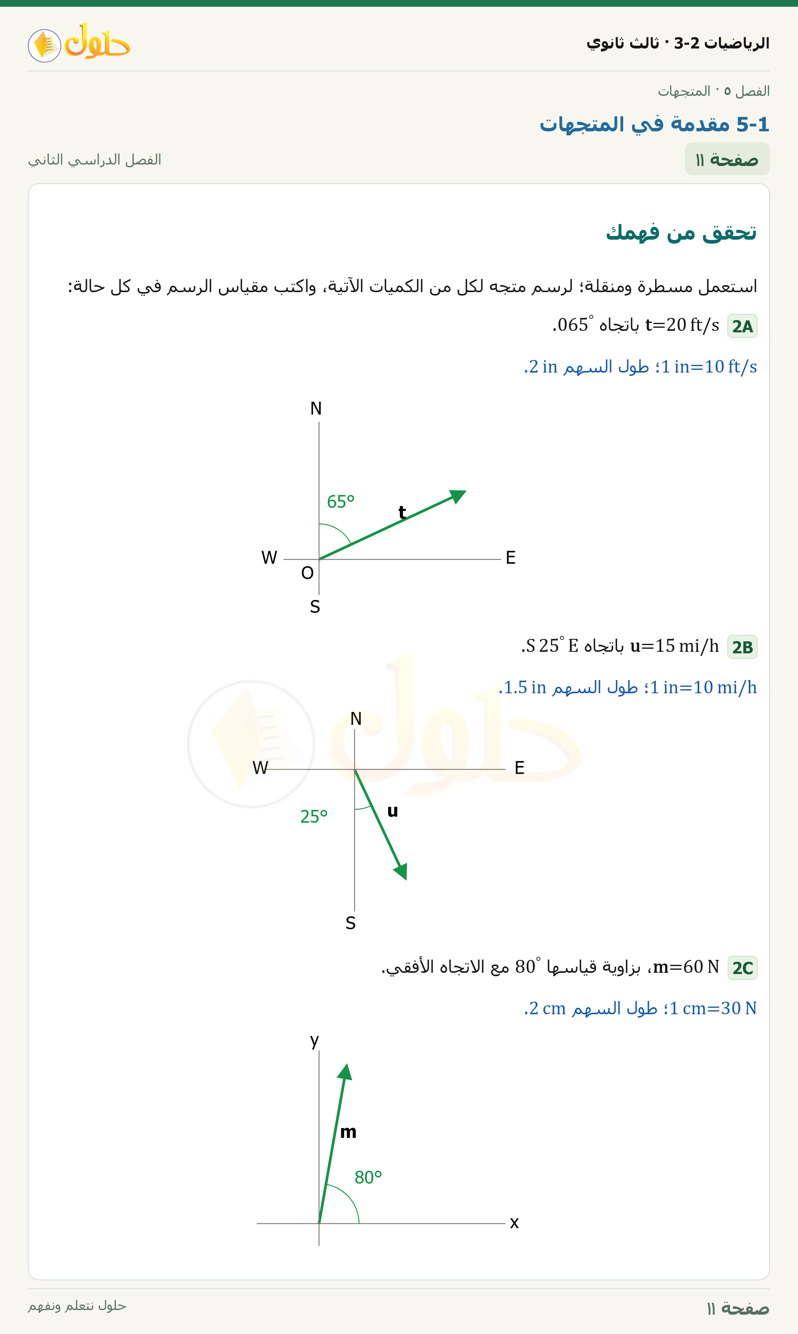 حل الرياضيات 3-2 ثالث ثانوي — 5-1 مقدمة في المتجهات — صفحة ١١
