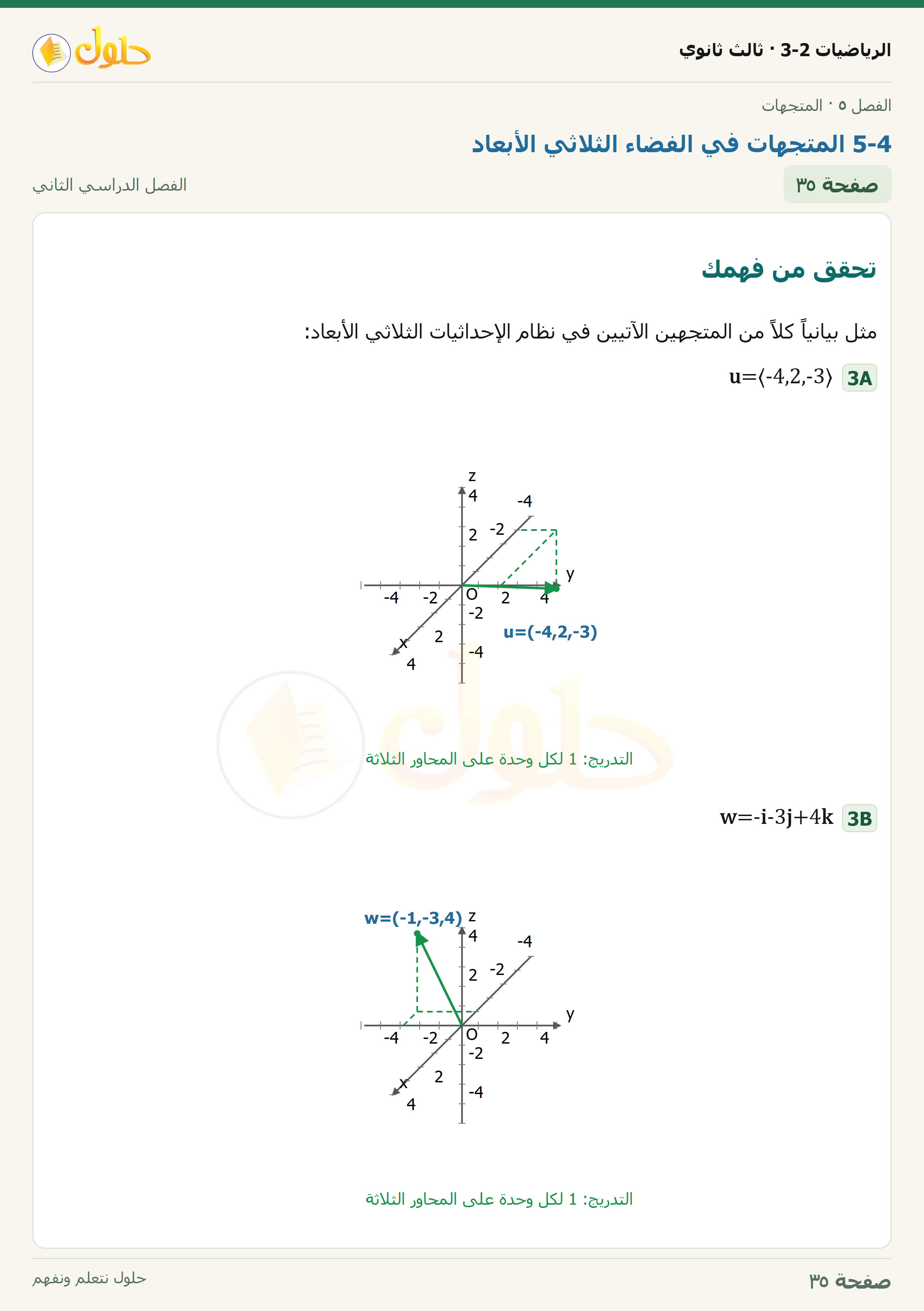حل الرياضيات 3-2 ثالث ثانوي — 5-4 المتجهات في الفضاء الثلاثي الأبعاد — صفحة ٣٥