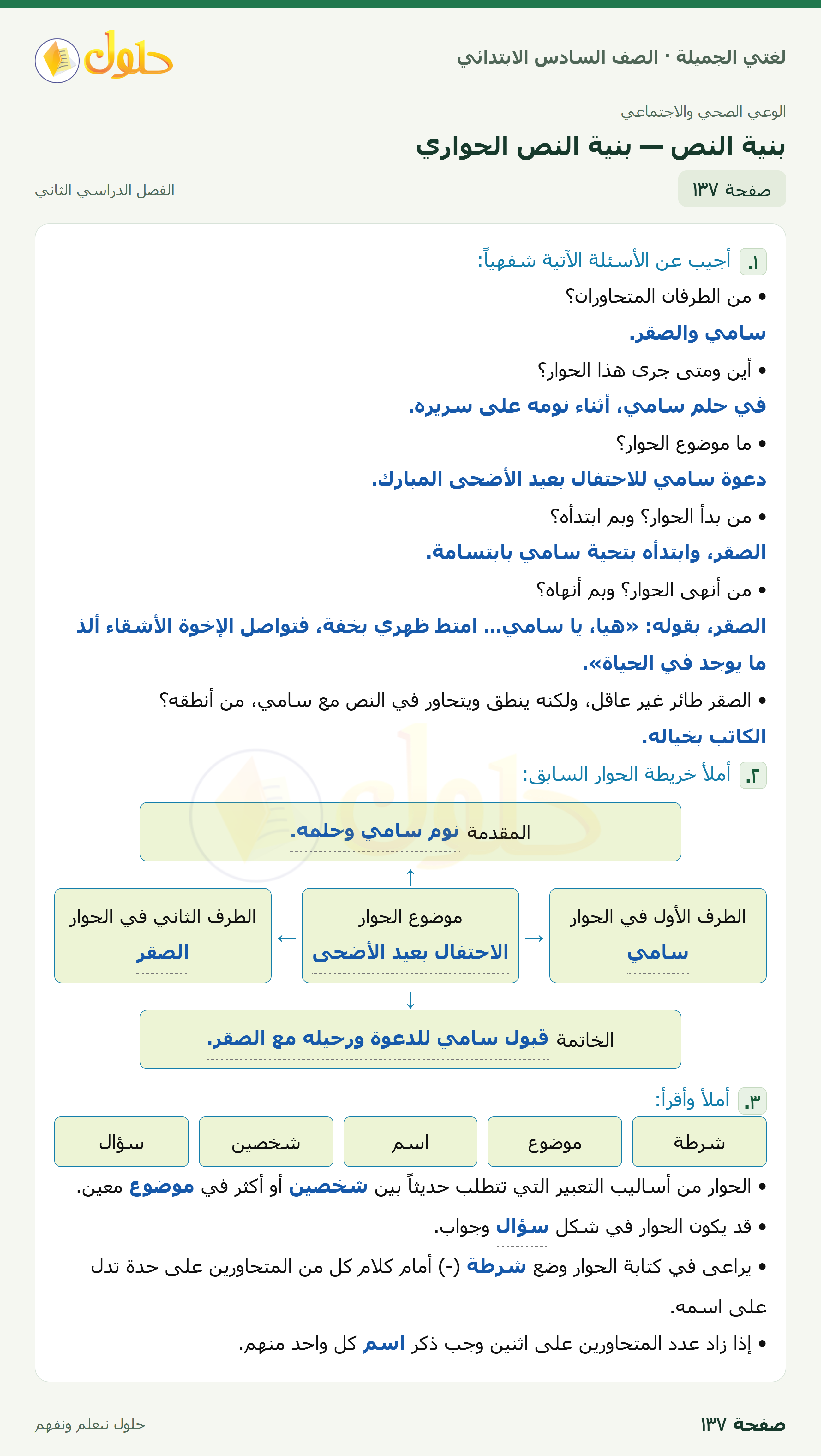 لغتي الجميلة · بنية النص — بنية النص الحواري · صفحة ١٣٧
