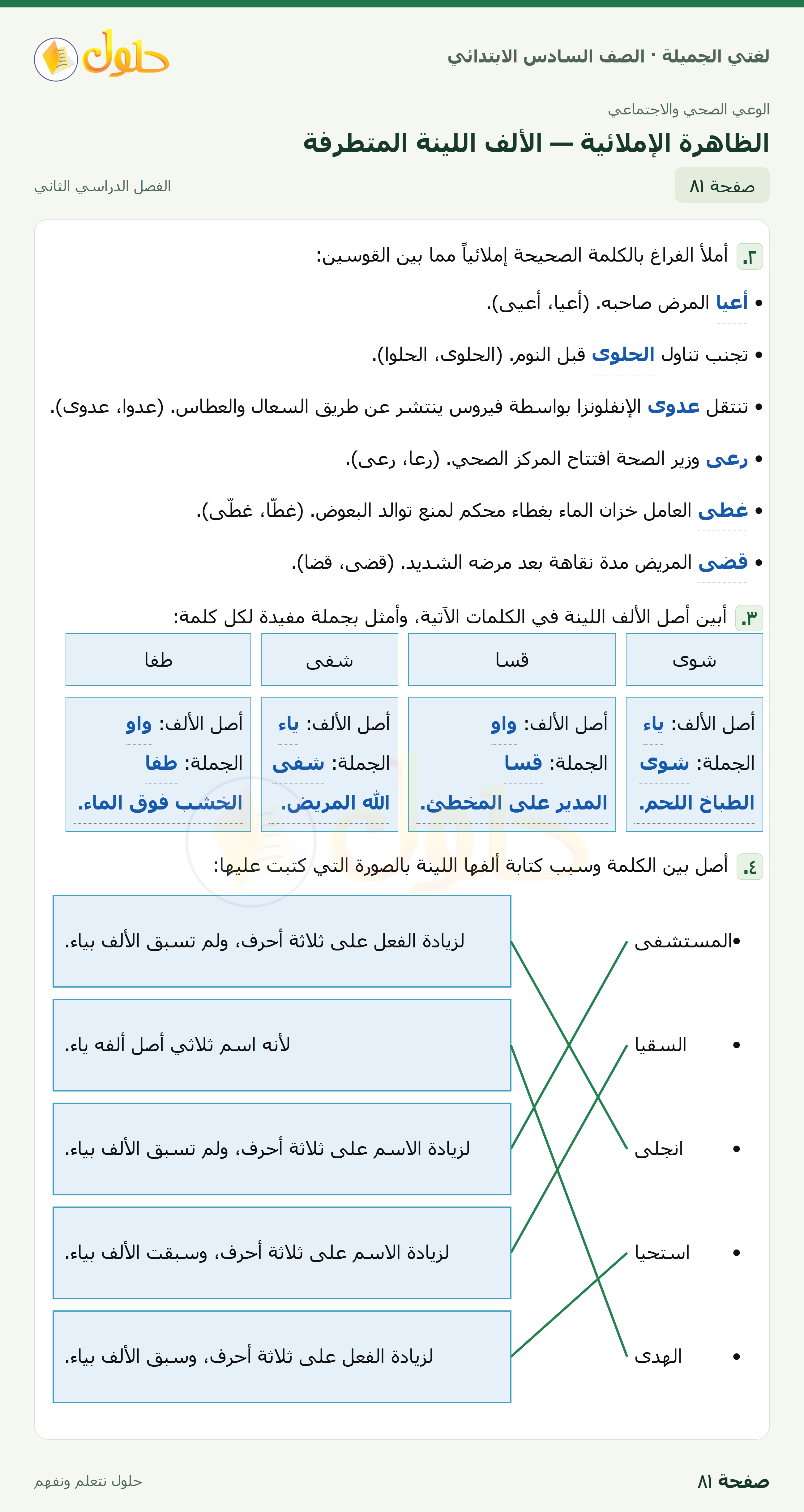 لغتي الجميلة · الظاهرة الإملائية — الألف اللينة المتطرفة · صفحة ٨١