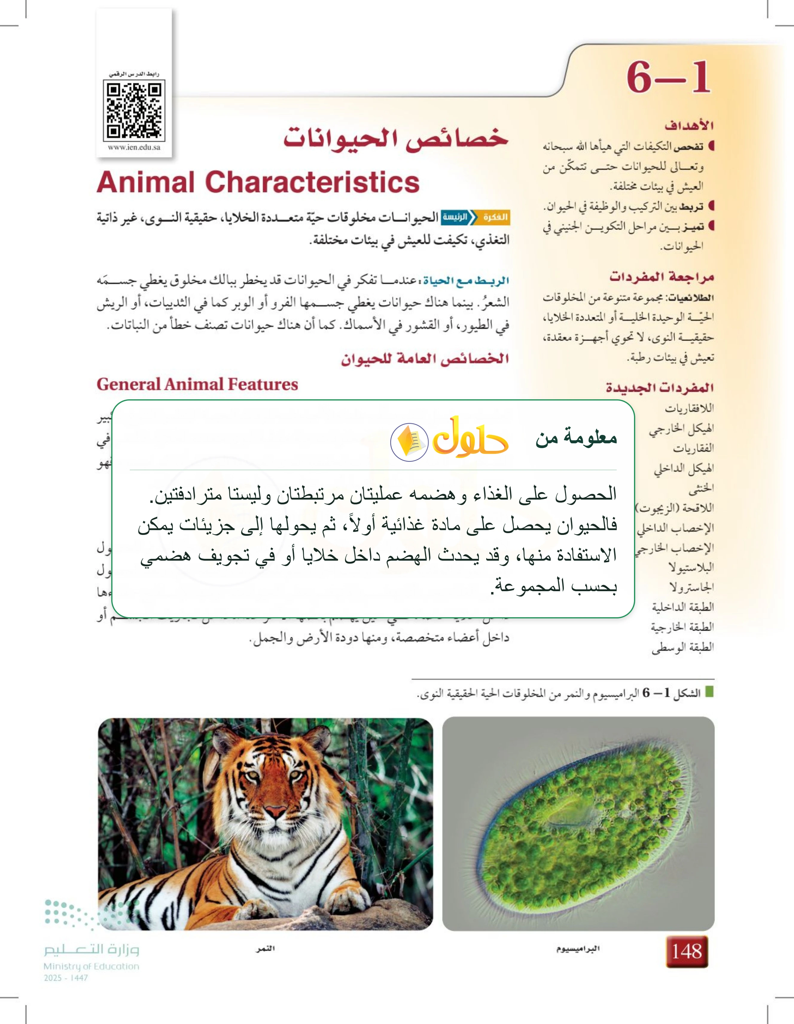 شرح وملخص درس 6-1: خصائص الحيوانات — صفحة 148