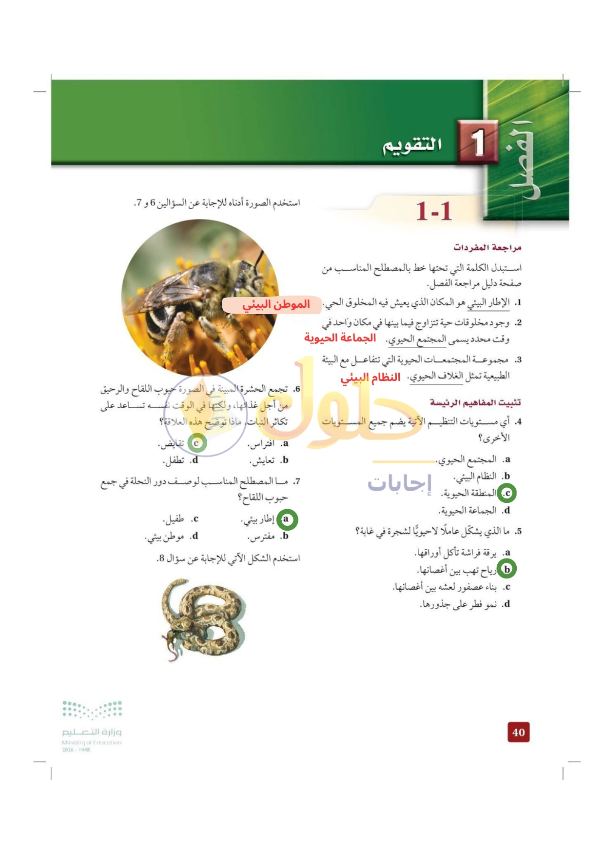 حل أنشطة علم البيئة صفحة ٤٠