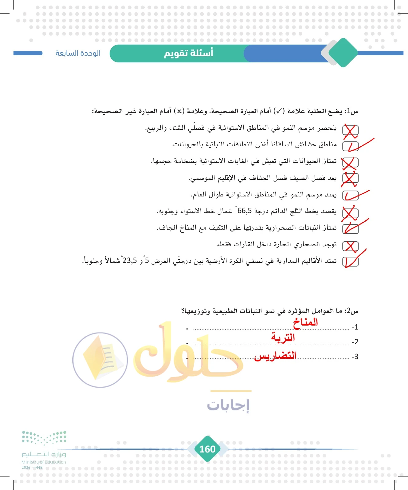 حل الجغرافيا للصف الثالث الثانوي صفحة 160