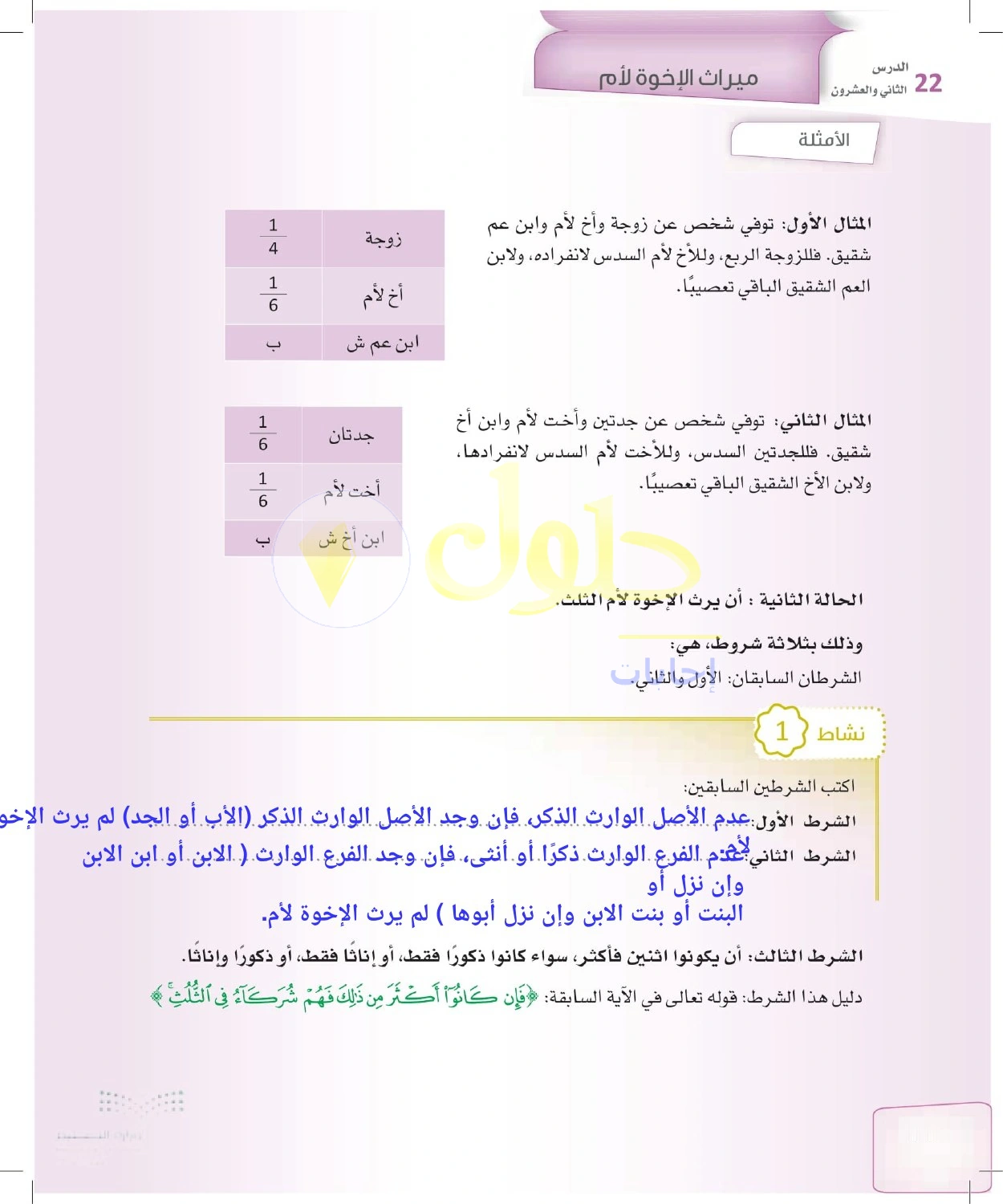 حل الفرائض للصف الثالث الثانوي صفحة 100