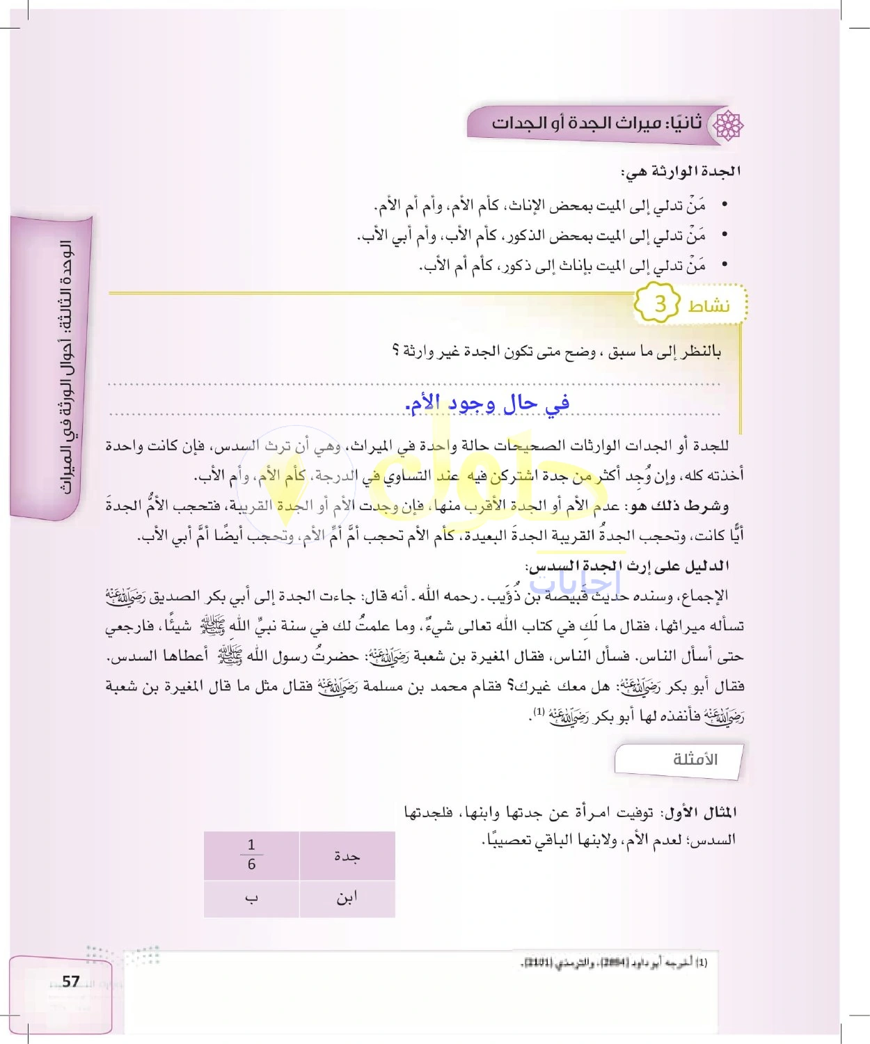 حل الفرائض للصف الثالث الثانوي صفحة 57