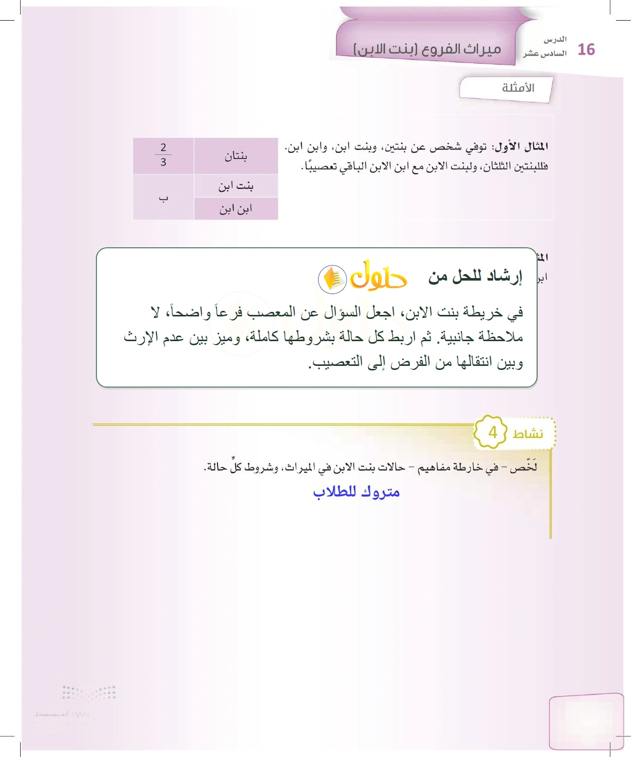 إرشاد تعليمي الفرائض للصف الثالث الثانوي صفحة 76