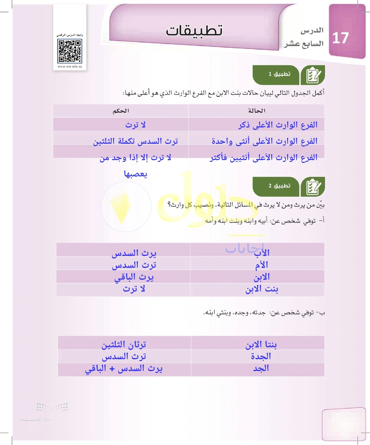 حل الفرائض للصف الثالث الثانوي صفحة 78
