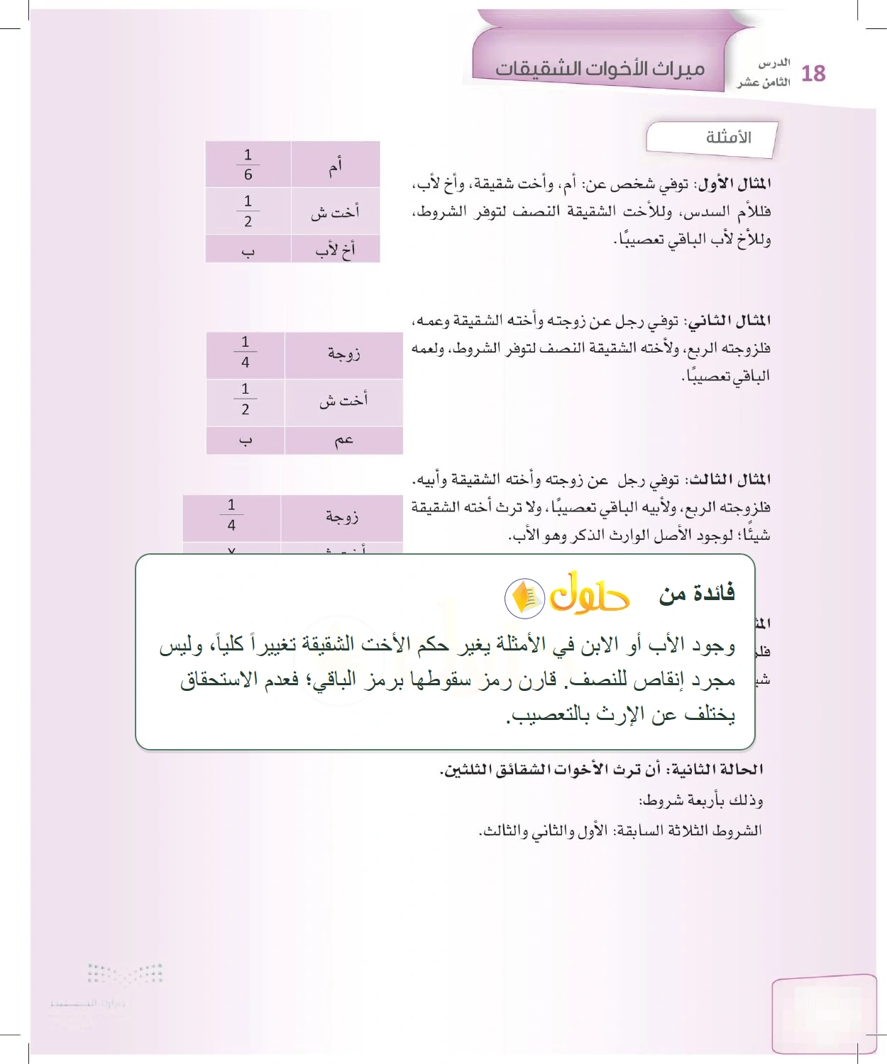 شرح وملخص الدرس الفرائض للصف الثالث الثانوي صفحة 82