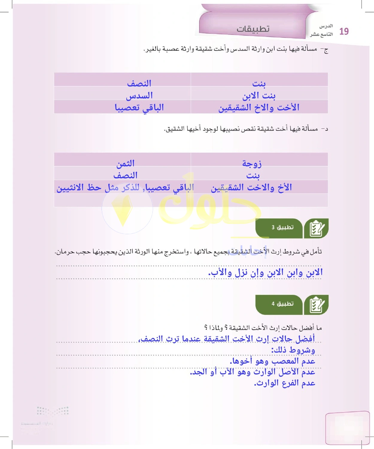 حل الفرائض للصف الثالث الثانوي صفحة 88
