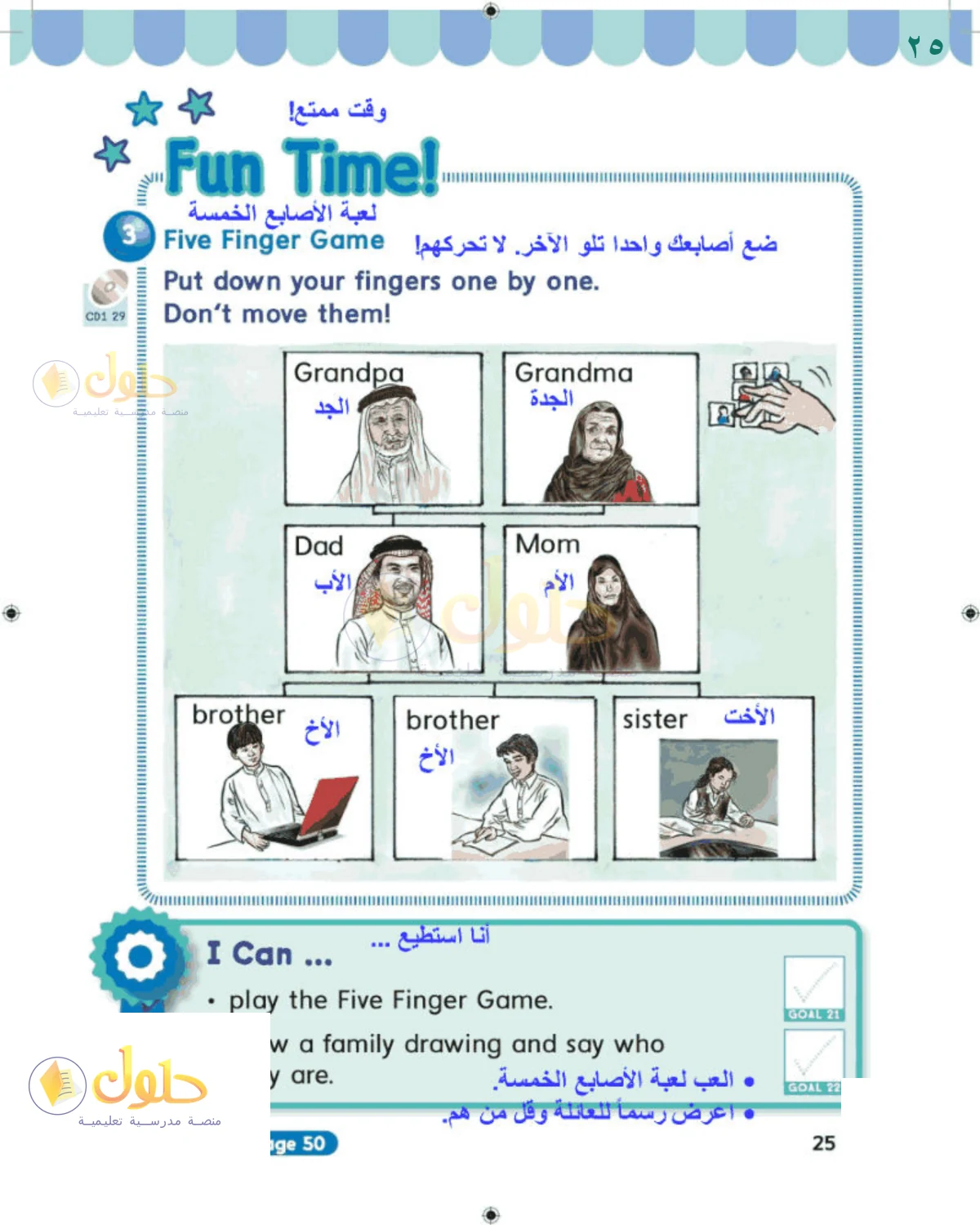 حل اللغة الإنجليزية للصف 1 الابتدائي صفحة 25