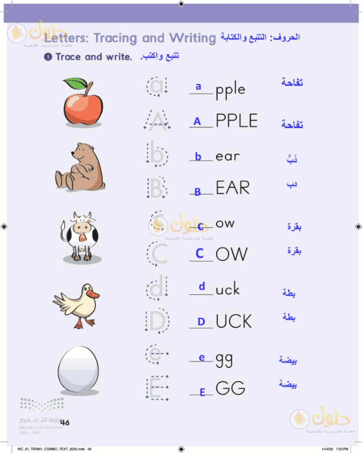 حل اللغة الإنجليزية للصف الأول الابتدائي صفحة 46