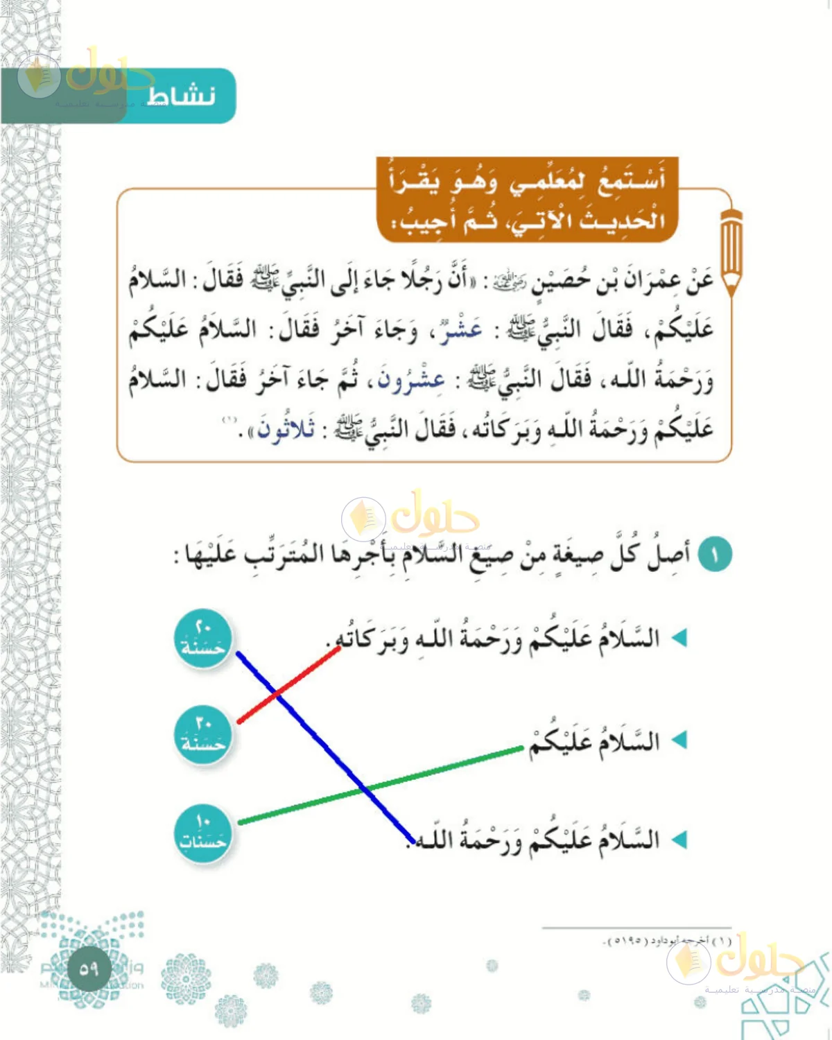 حل الفقه والسلوك للصف الأول الابتدائي صفحة 59