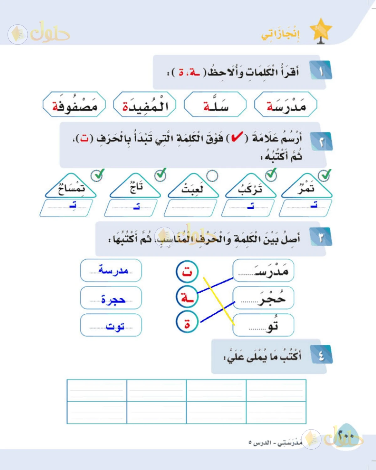 حل لغتي الصف الأول الابتدائي صفحة 200