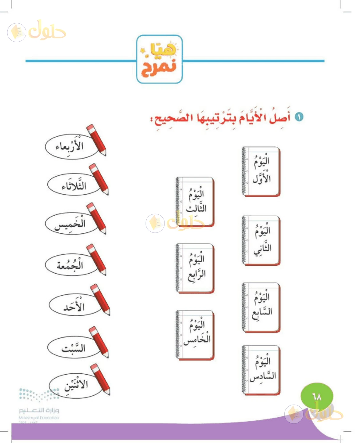 حل المهارات الحياتية والأسرية للصف الأول الابتدائي صفحة 68