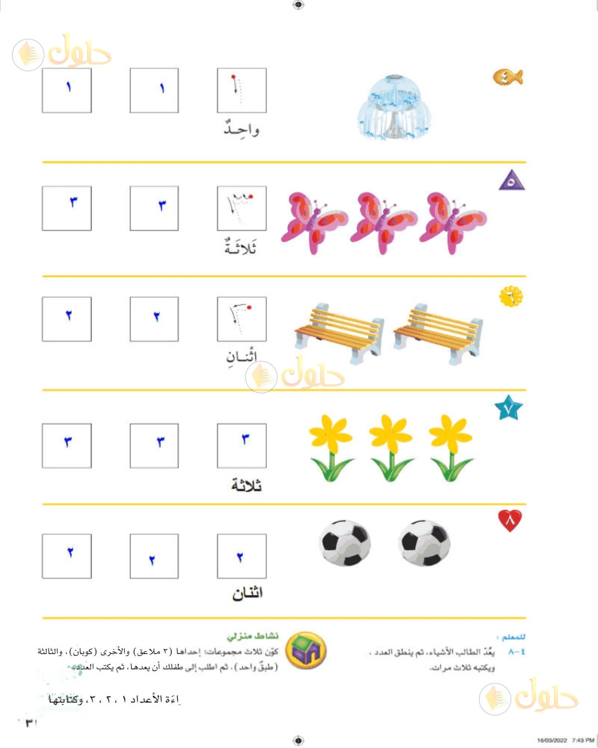 حل الرياضيات للصف الأول الابتدائي صفحة 31