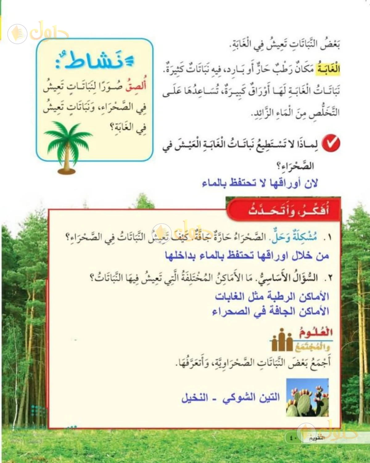 حل العلوم للصف الأول الابتدائي صفحة 40
