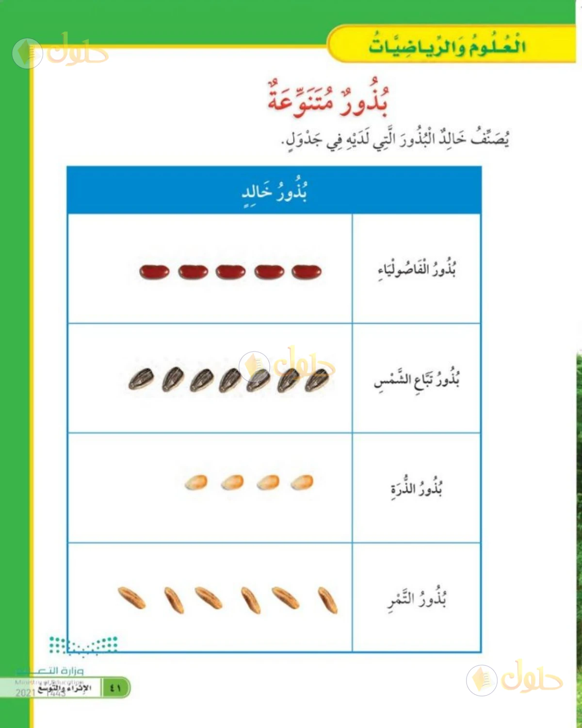 حل العلوم للصف الأول الابتدائي صفحة 41