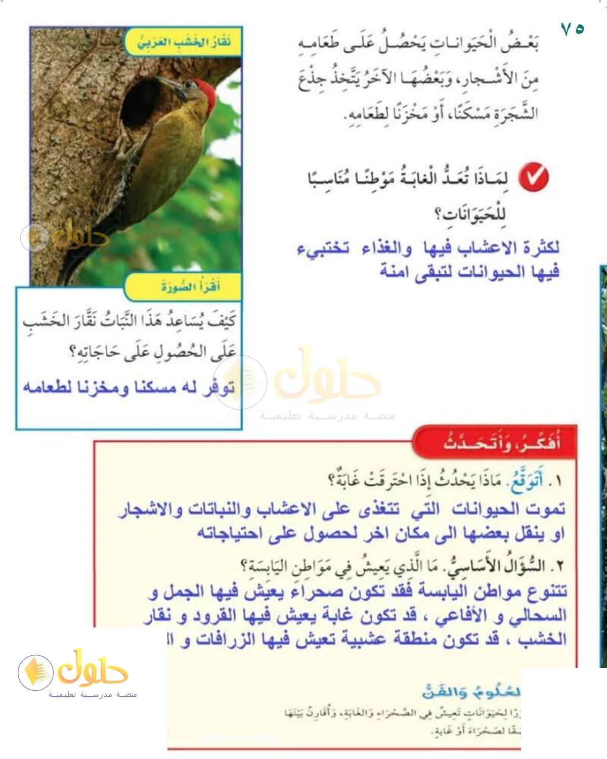 حل العلوم للصف 1 الابتدائي صفحة 75