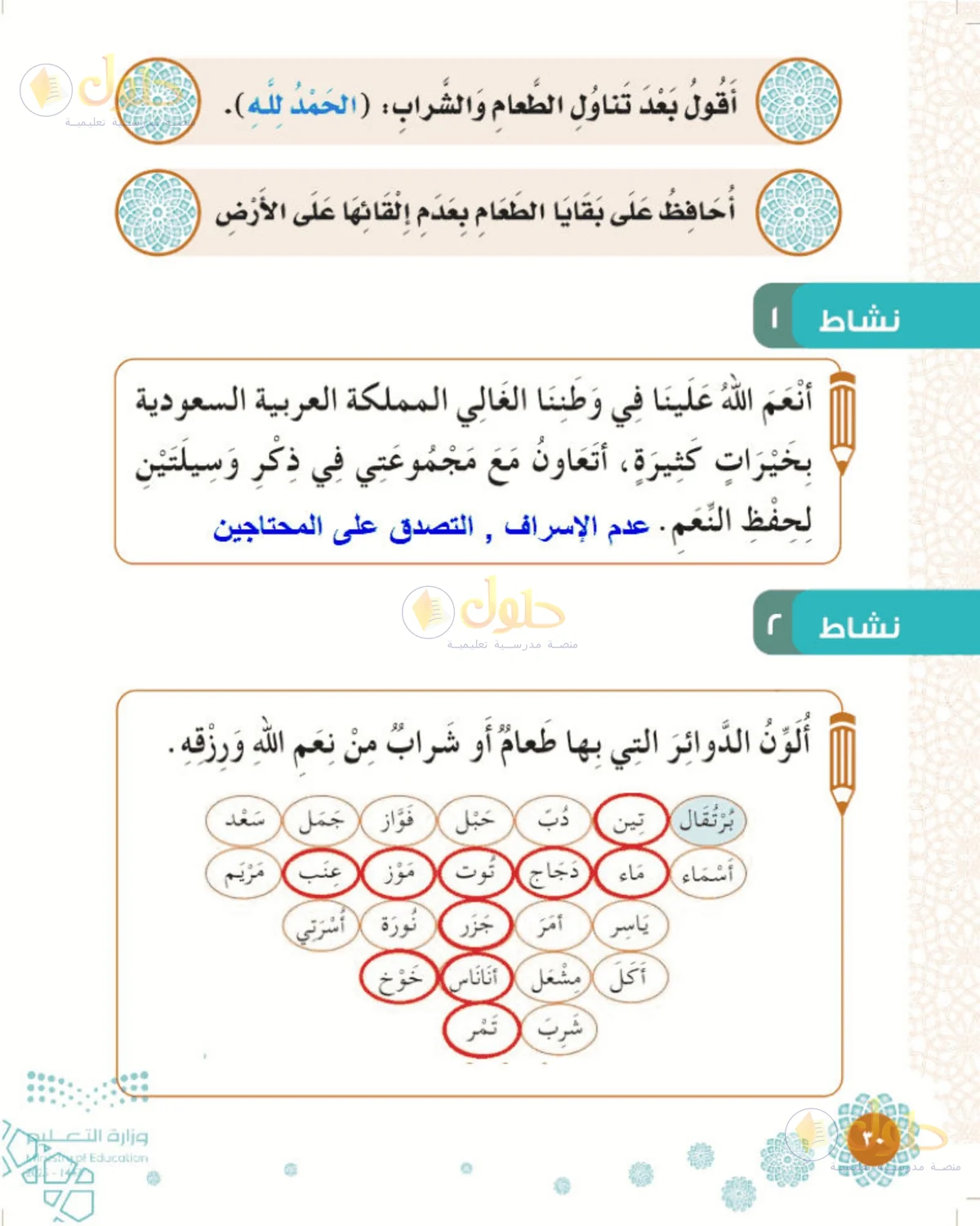 حل التوحيد للصف الأول الابتدائي صفحة 30