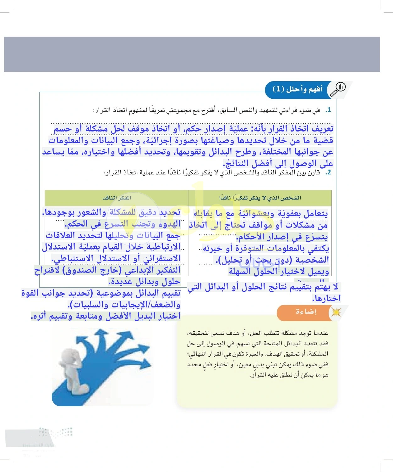 حل أنشطة تعريف القرار وخصائص متخذه الناقد — صفحة ٢٥ في كتاب التفكير الناقد للصف الأول الثانوي