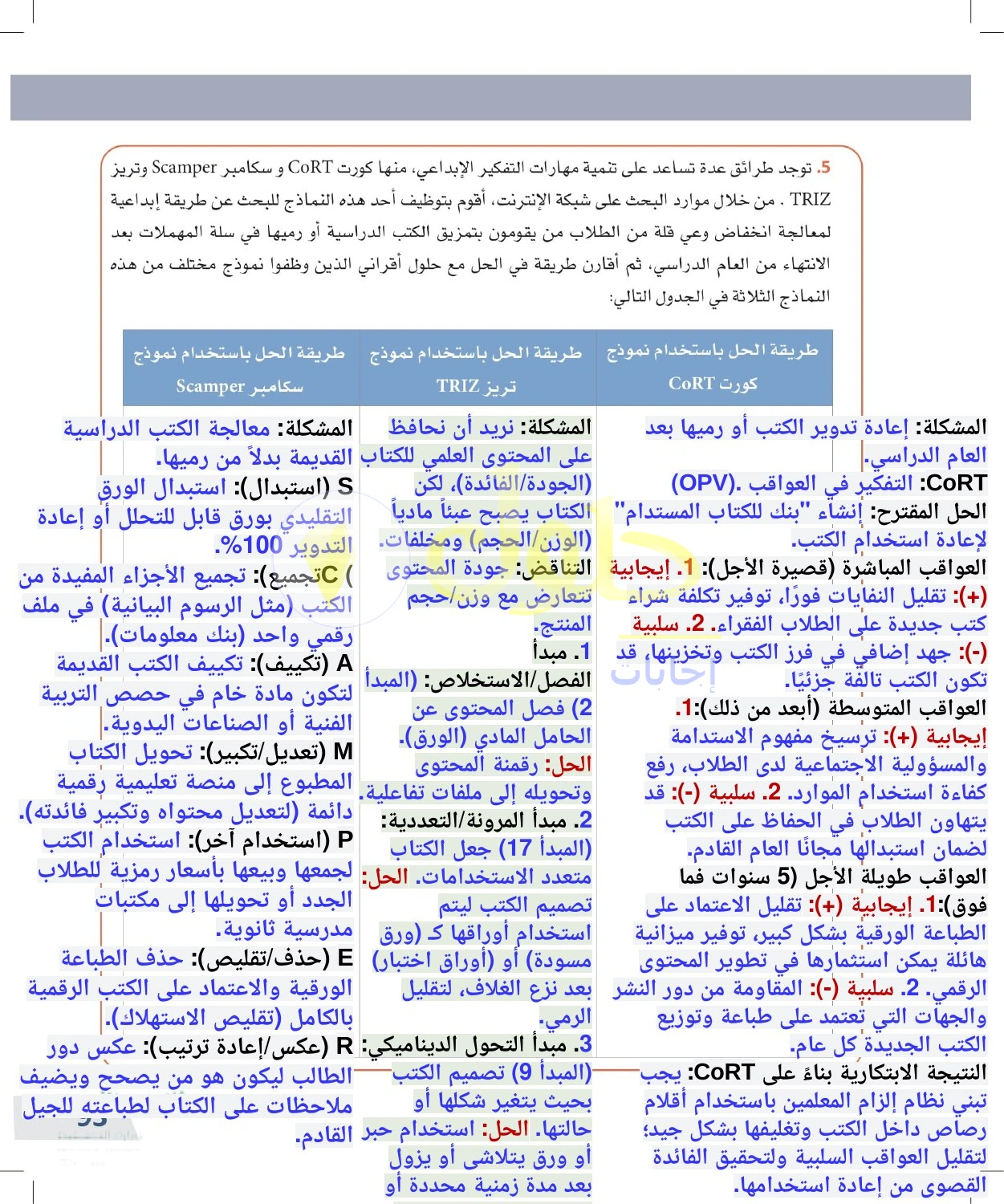حل أنشطة تطبيق كورت وتريز وسكامبر على استعمال الكتب — صفحة ٩٣ في كتاب التفكير الناقد للصف الأول الثانوي