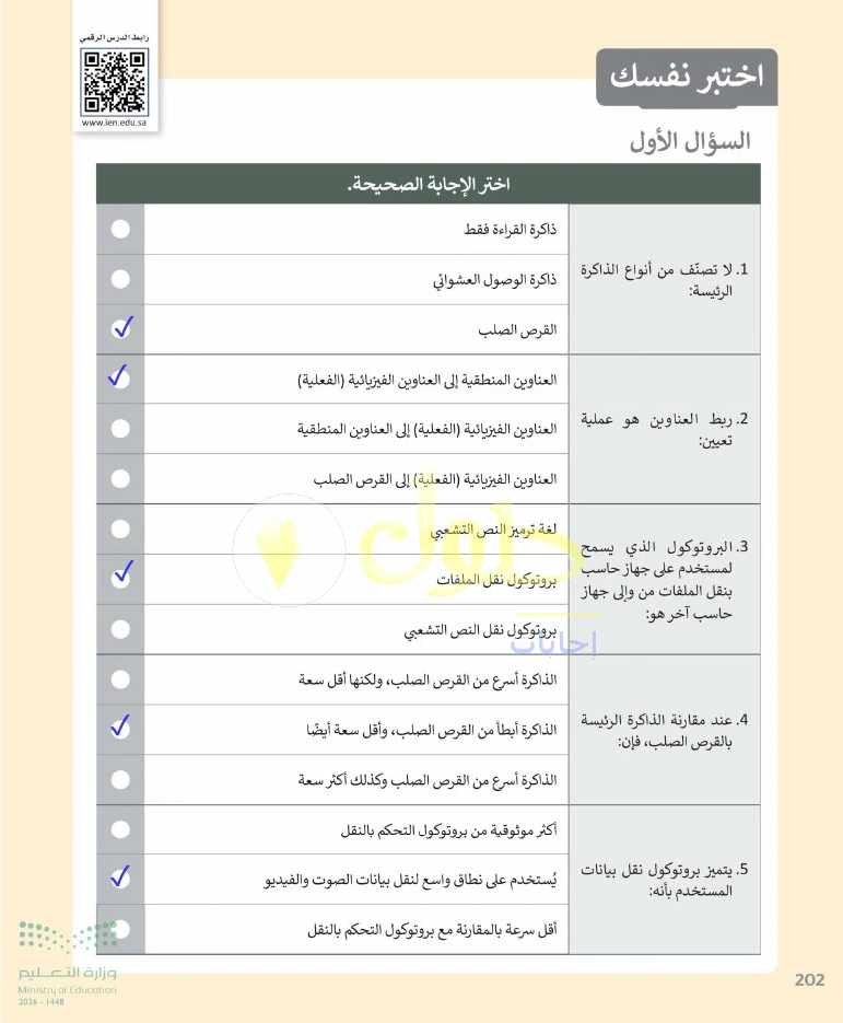 حل التقنية الرقمية 1 للصف الأول الثانوي صفحة 202