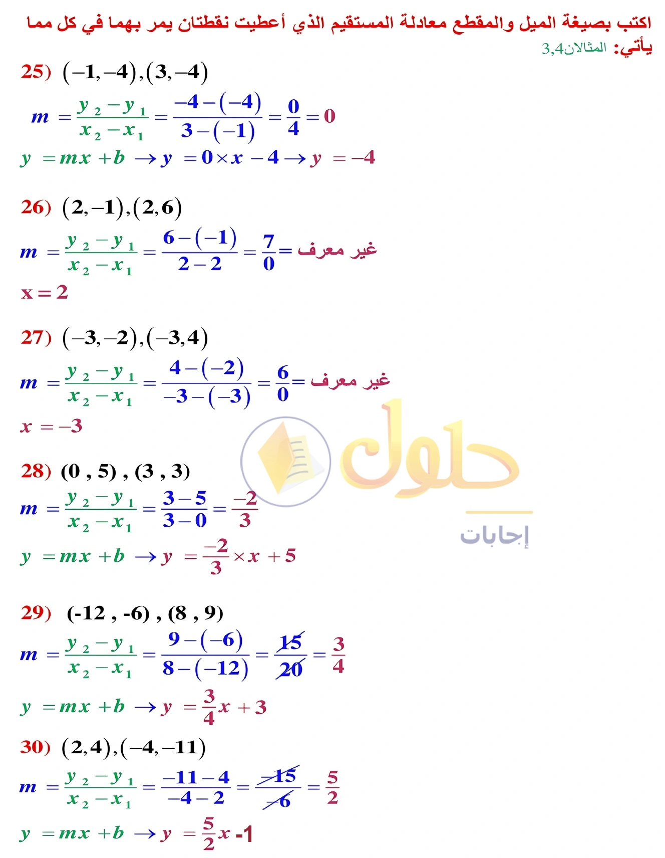 شرح وأنشطة الدرس 2-5: صيغ معادلة المستقيم في صفحة ١٢١
