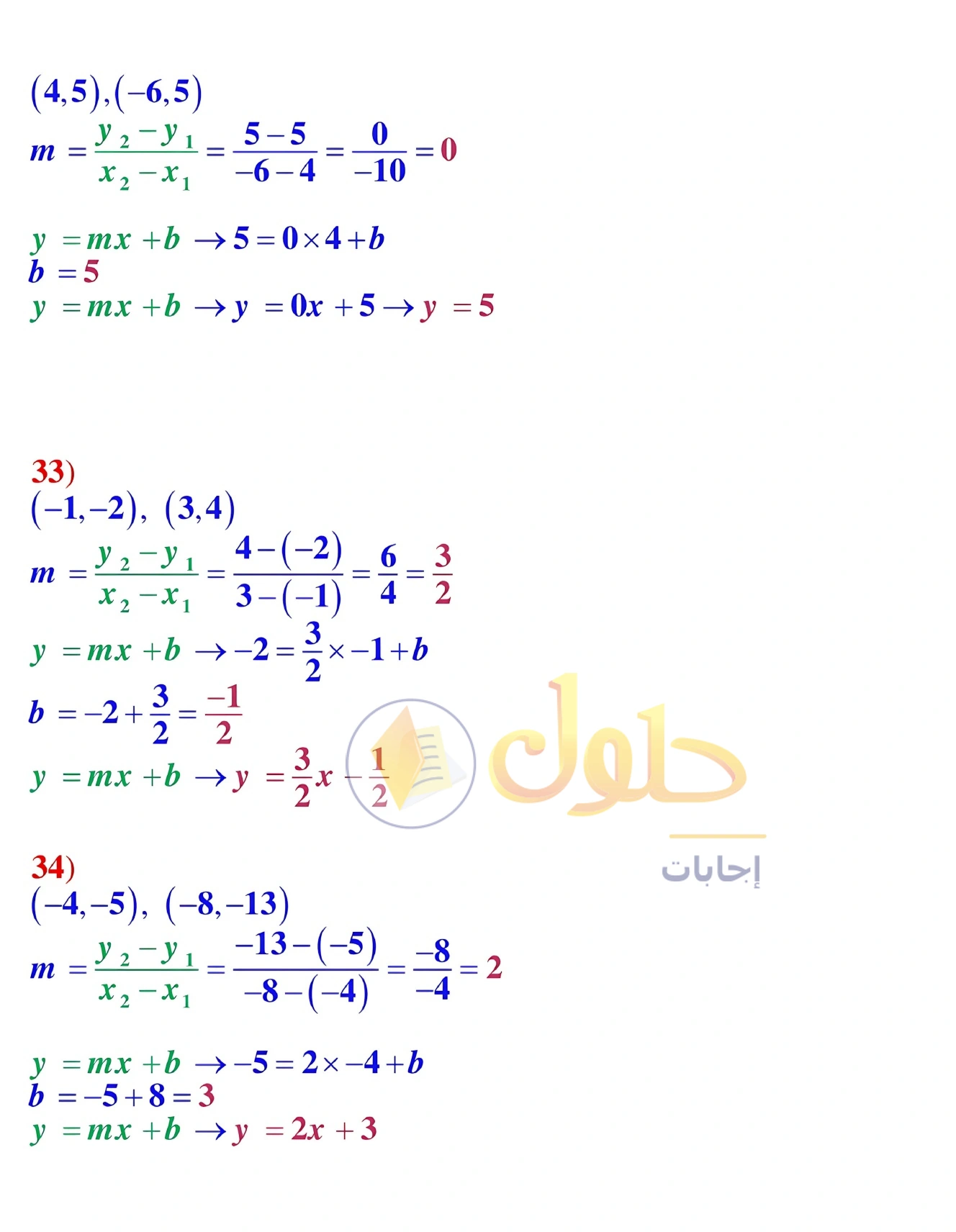 شرح وأنشطة الدرس 2-5: صيغ معادلة المستقيم في صفحة ١٢٢