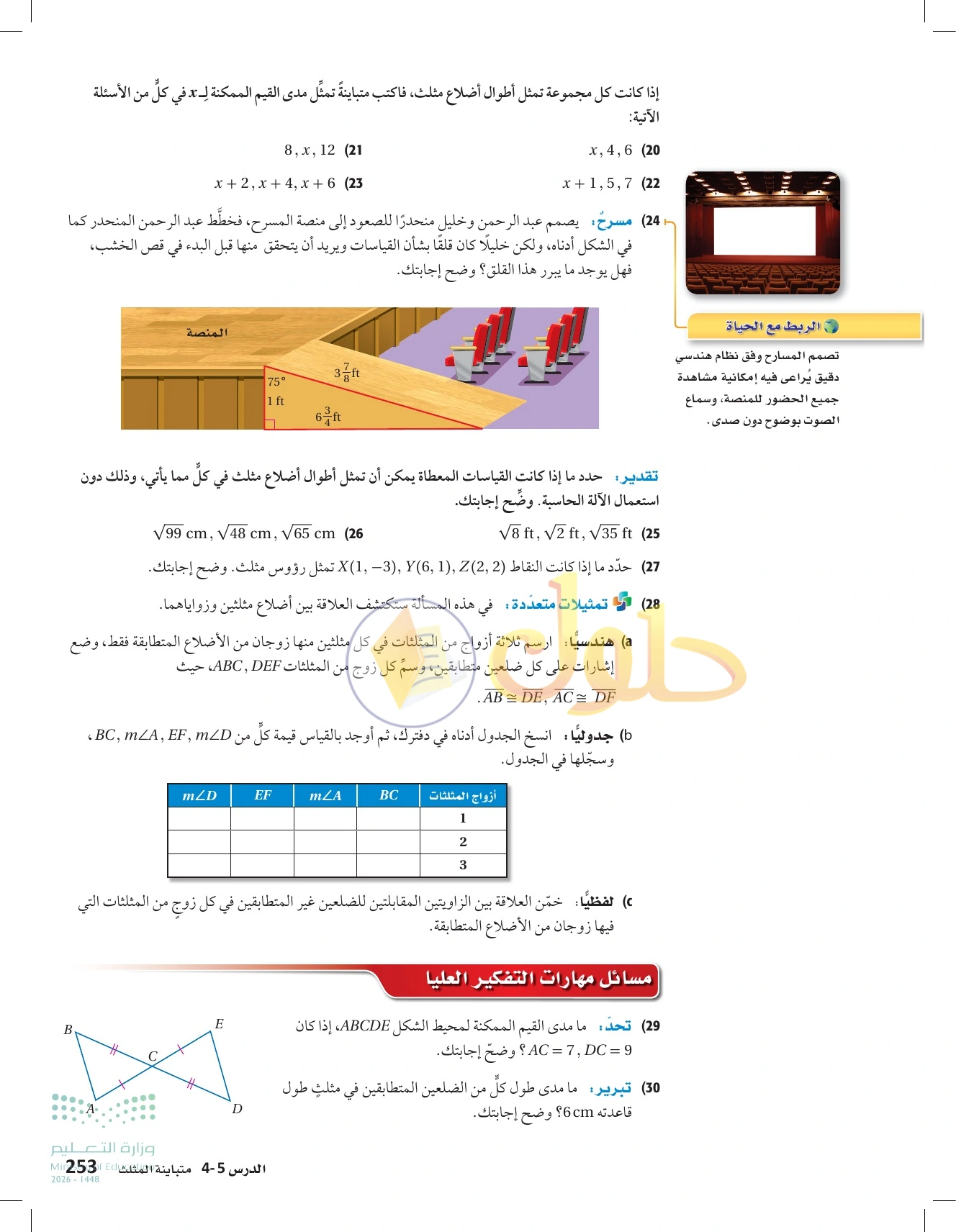 شرح وأنشطة الدرس 4-5: متباينة المثلث في صفحة ٢٥٣