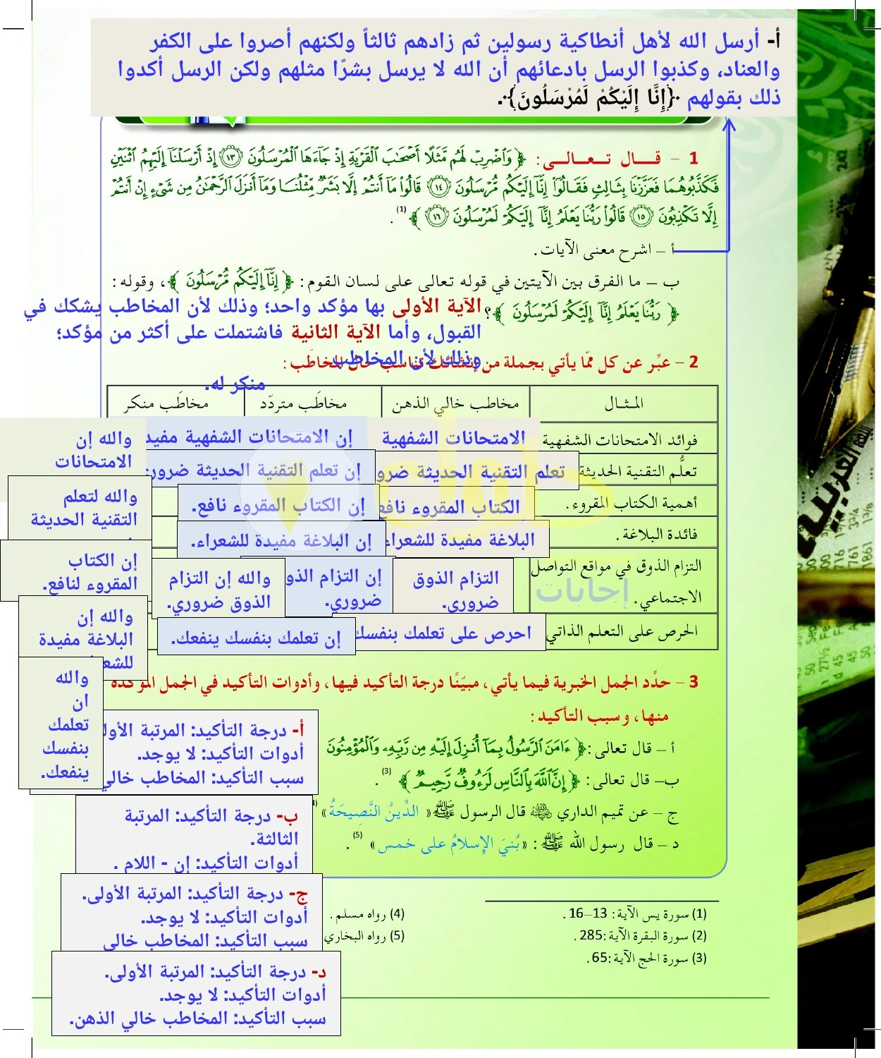 حل أنشطة تعليل أضرب الخبر وتطبيق التوكيد — صفحة ٣٢ في كتاب البلاغة والنقد للصف الثالث الثانوي