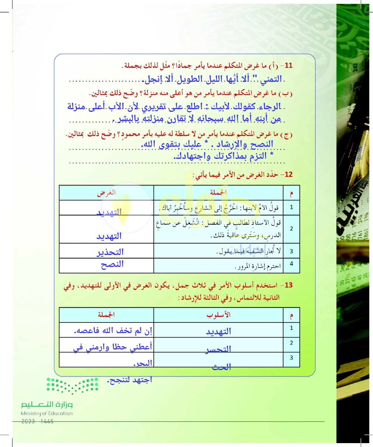 حل أنشطة الأغراض البلاغية بحسب المخاطب — صفحة ٤٦ في كتاب البلاغة والنقد للصف الثالث الثانوي