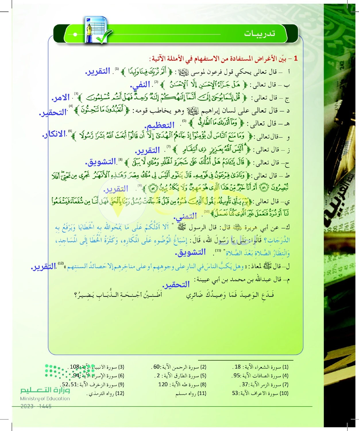 حل أنشطة تحديد الغرض البلاغي للاستفهام في نصوص — صفحة ٥٠ في كتاب البلاغة والنقد للصف الثالث الثانوي