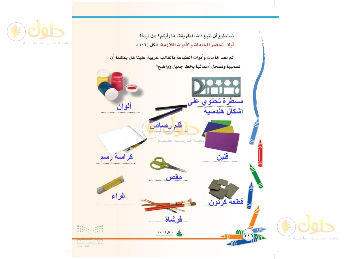 حل التربية الفنية للصف الثاني الابتدائي صفحة 106