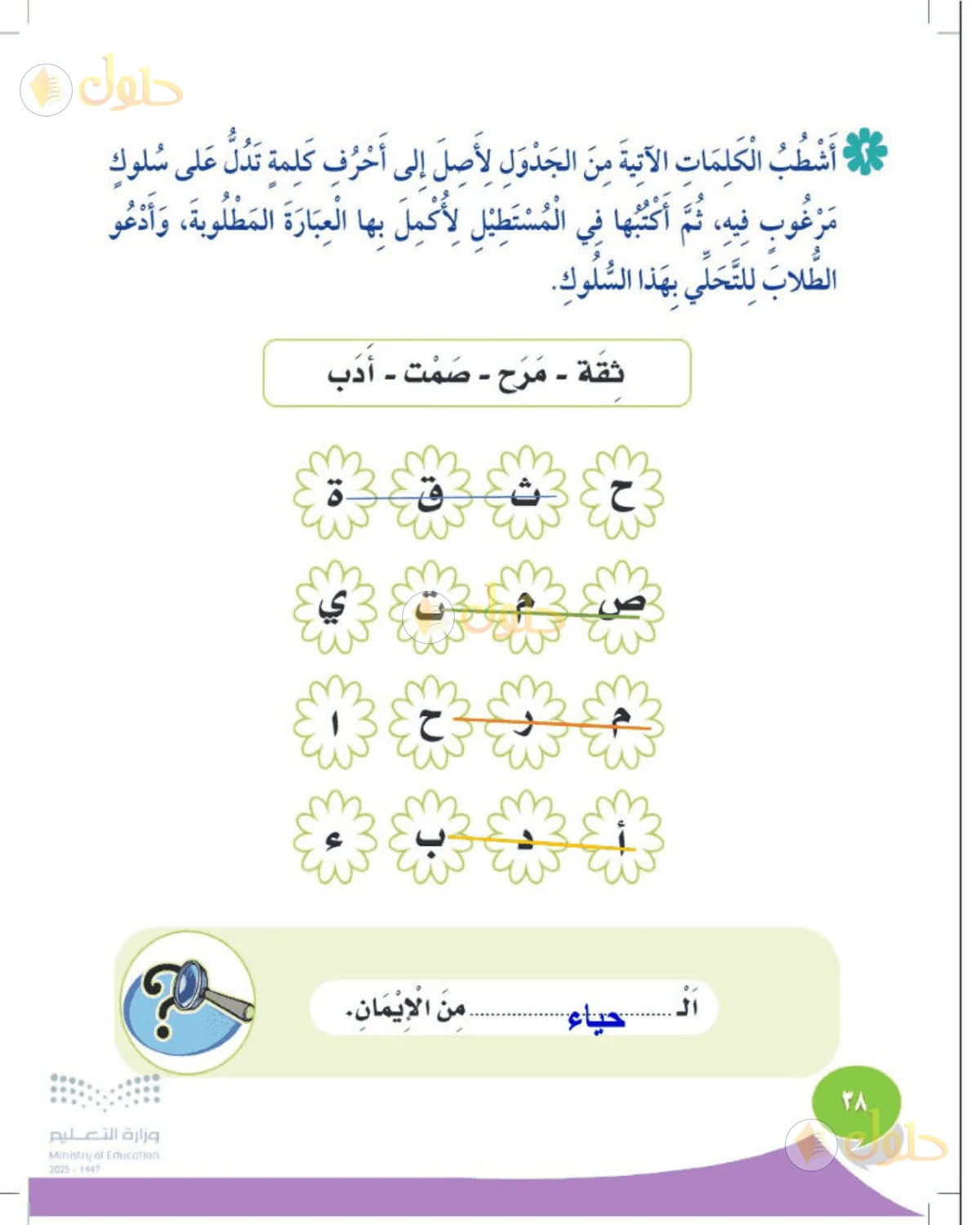 حل المهارات الحياتية والأسرية للصف الثاني الابتدائي صفحة 38