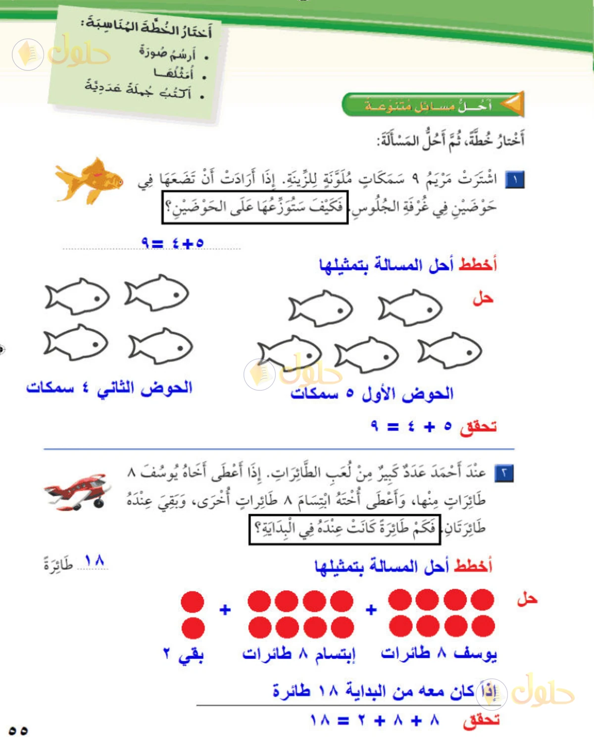 حل الرياضيات للصف الثاني الابتدائي صفحة 55 الجزء 1
