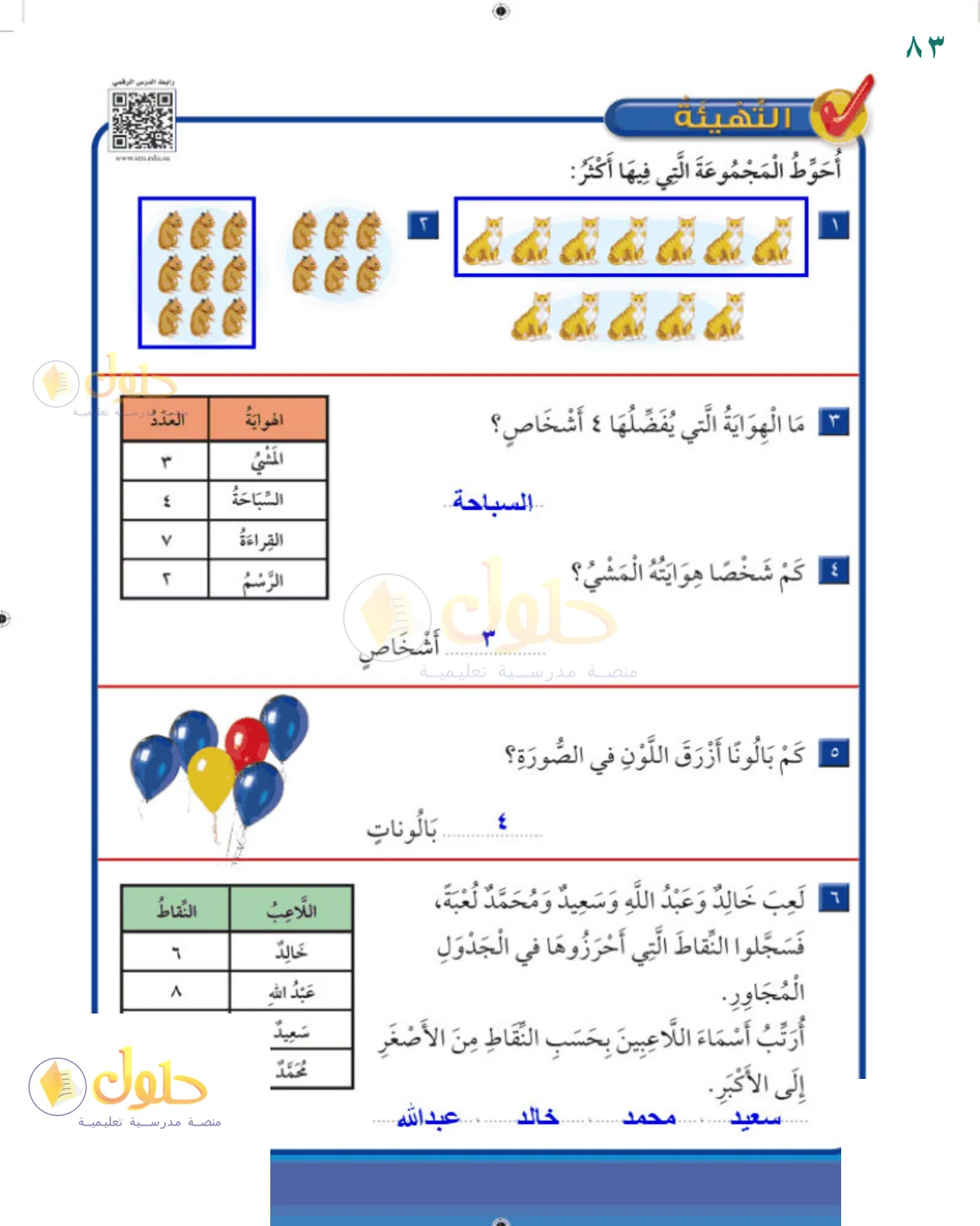 حل الرياضيات للصف 2 الابتدائي صفحة 83