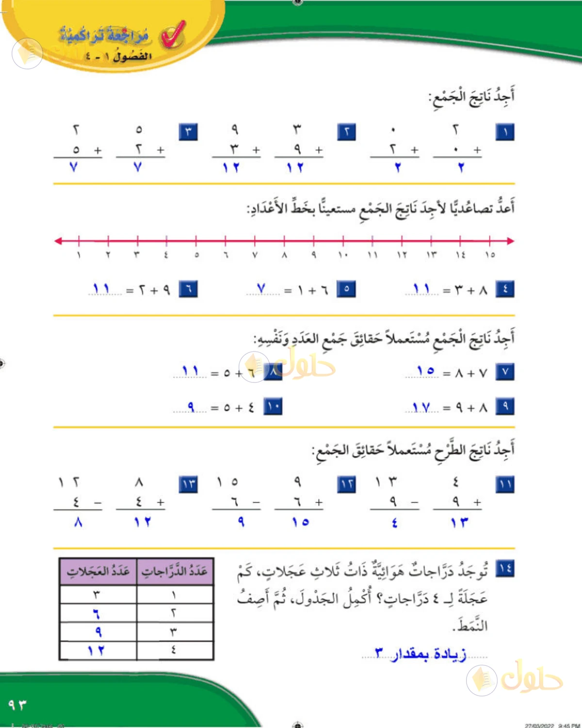 حل الرياضيات للصف الثاني الابتدائي صفحة 93 الجزء 1
