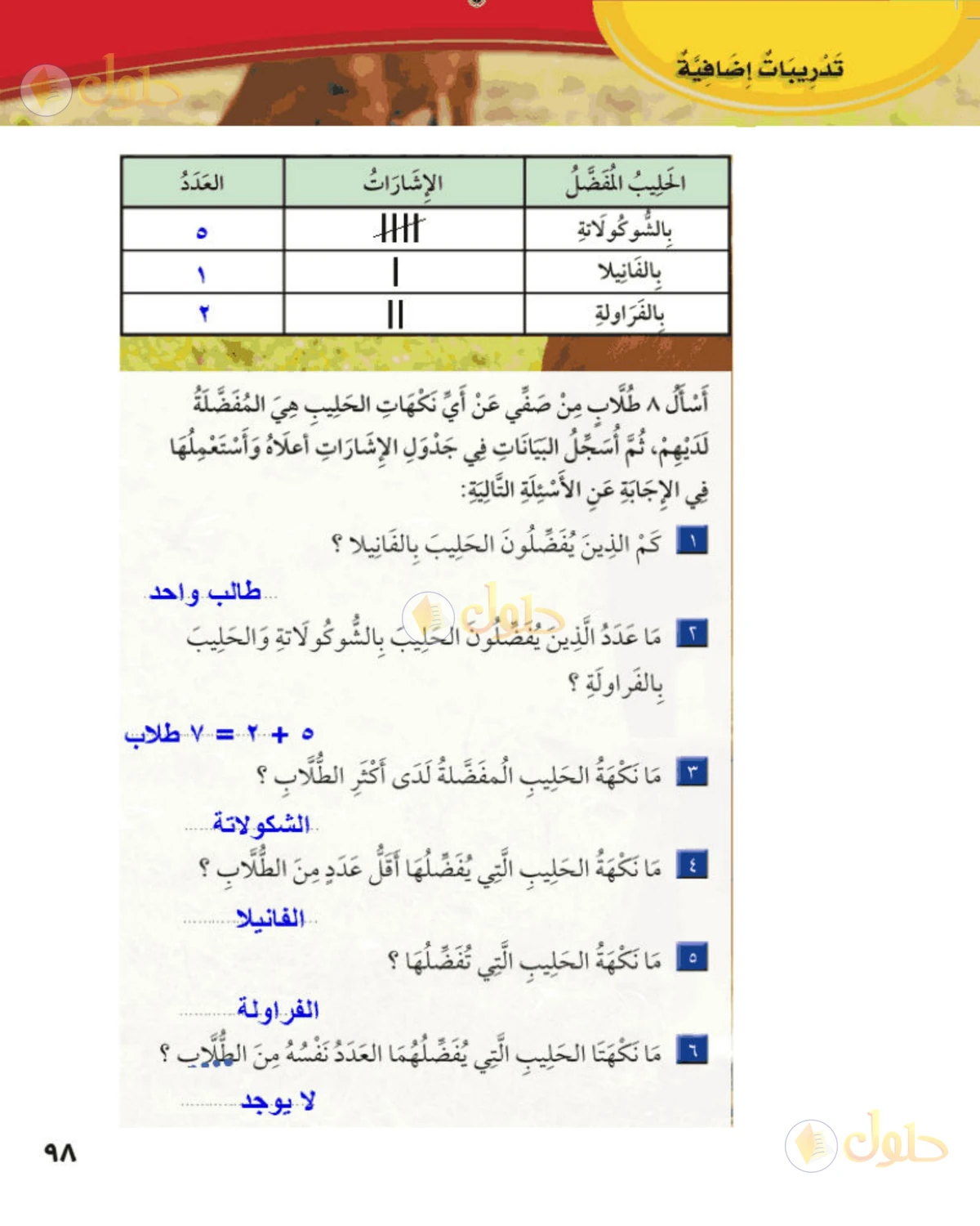 حل الرياضيات للصف الثاني الابتدائي صفحة 98 الجزء 1