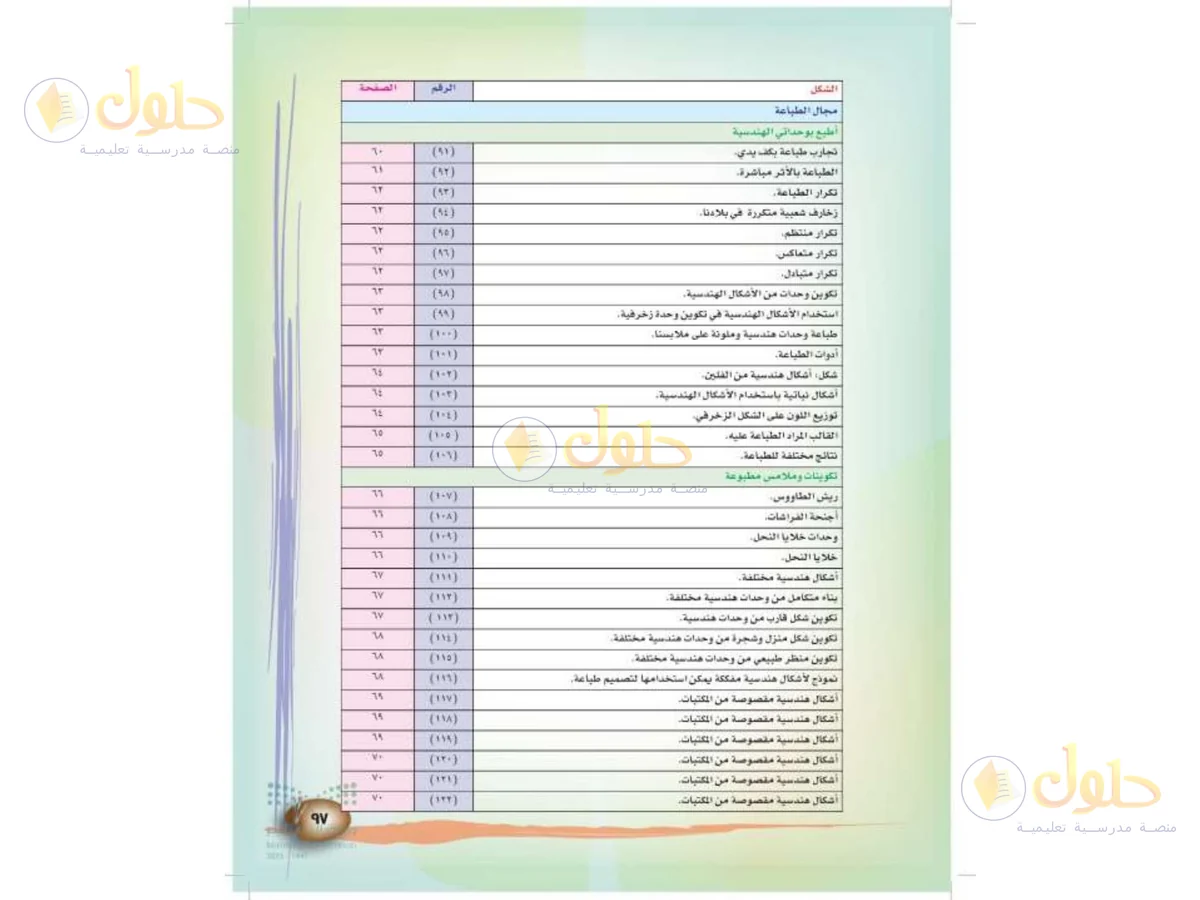 حل التربية الفنية للصف الثالث الابتدائي صفحة 97