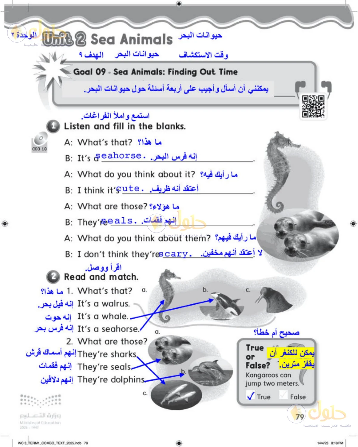 حل اللغة الإنجليزية للصف الثالث الابتدائي صفحة 79