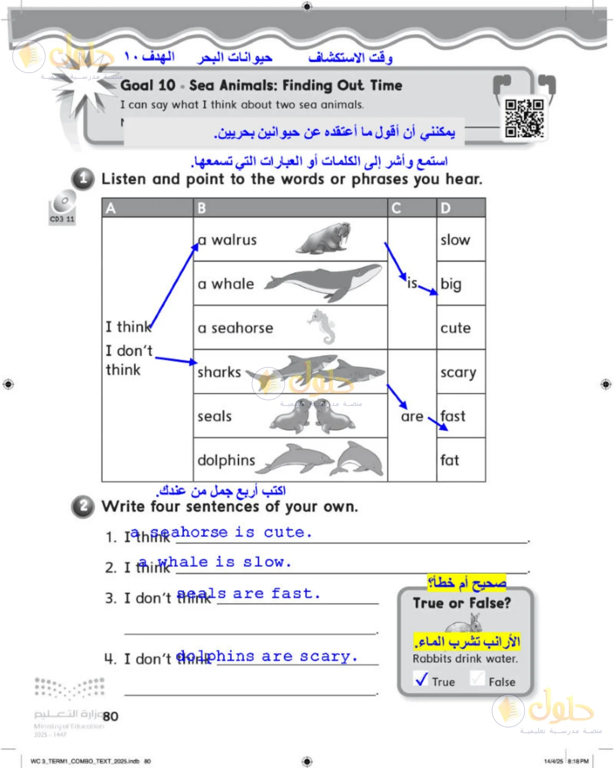 حل اللغة الإنجليزية للصف الثالث الابتدائي صفحة 80