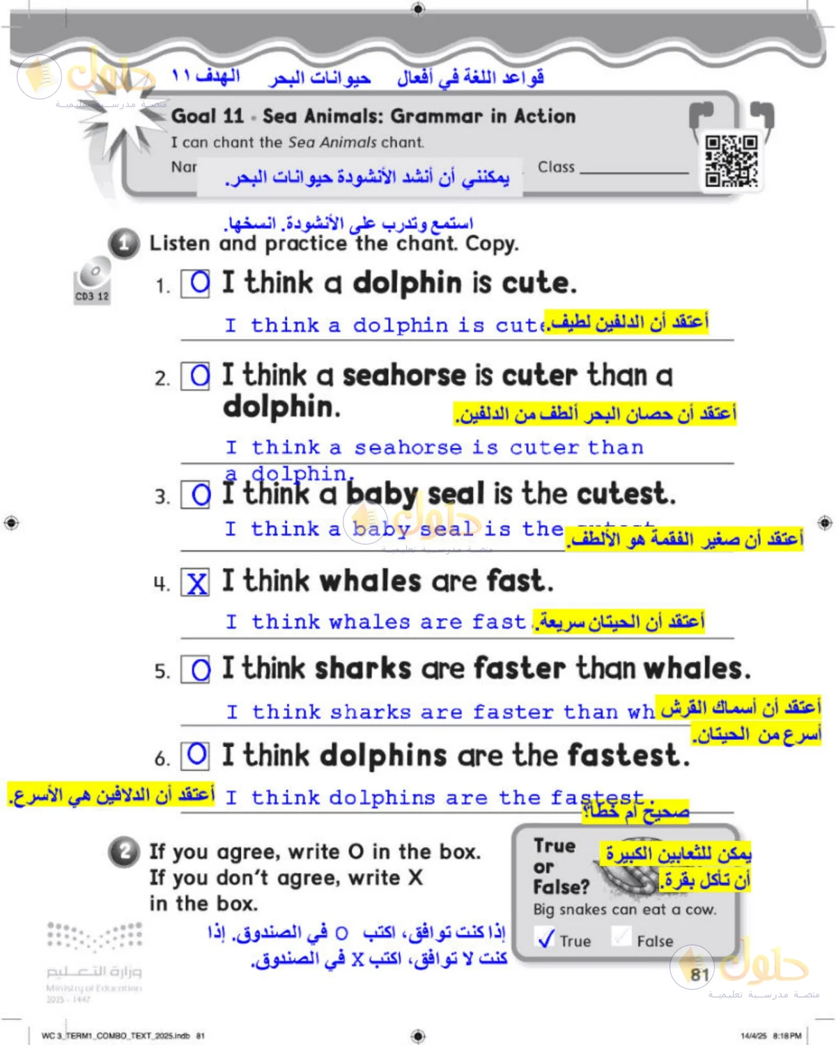 حل اللغة الإنجليزية للصف الثالث الابتدائي صفحة 81