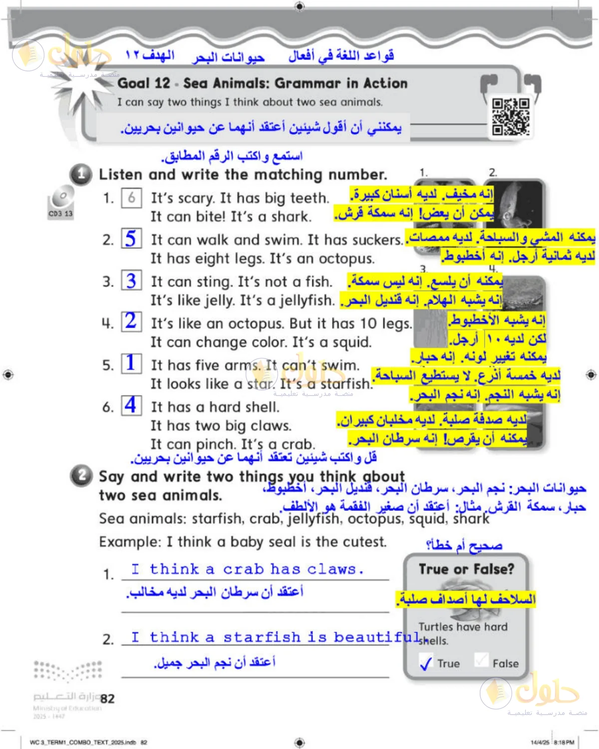 حل اللغة الإنجليزية للصف الثالث الابتدائي صفحة 82